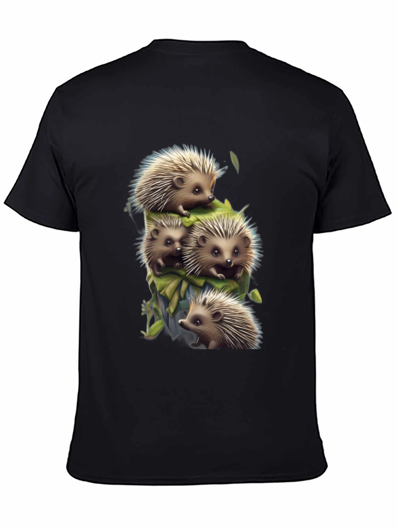 Cute Hedgehog Stack Graphic Tee - Black