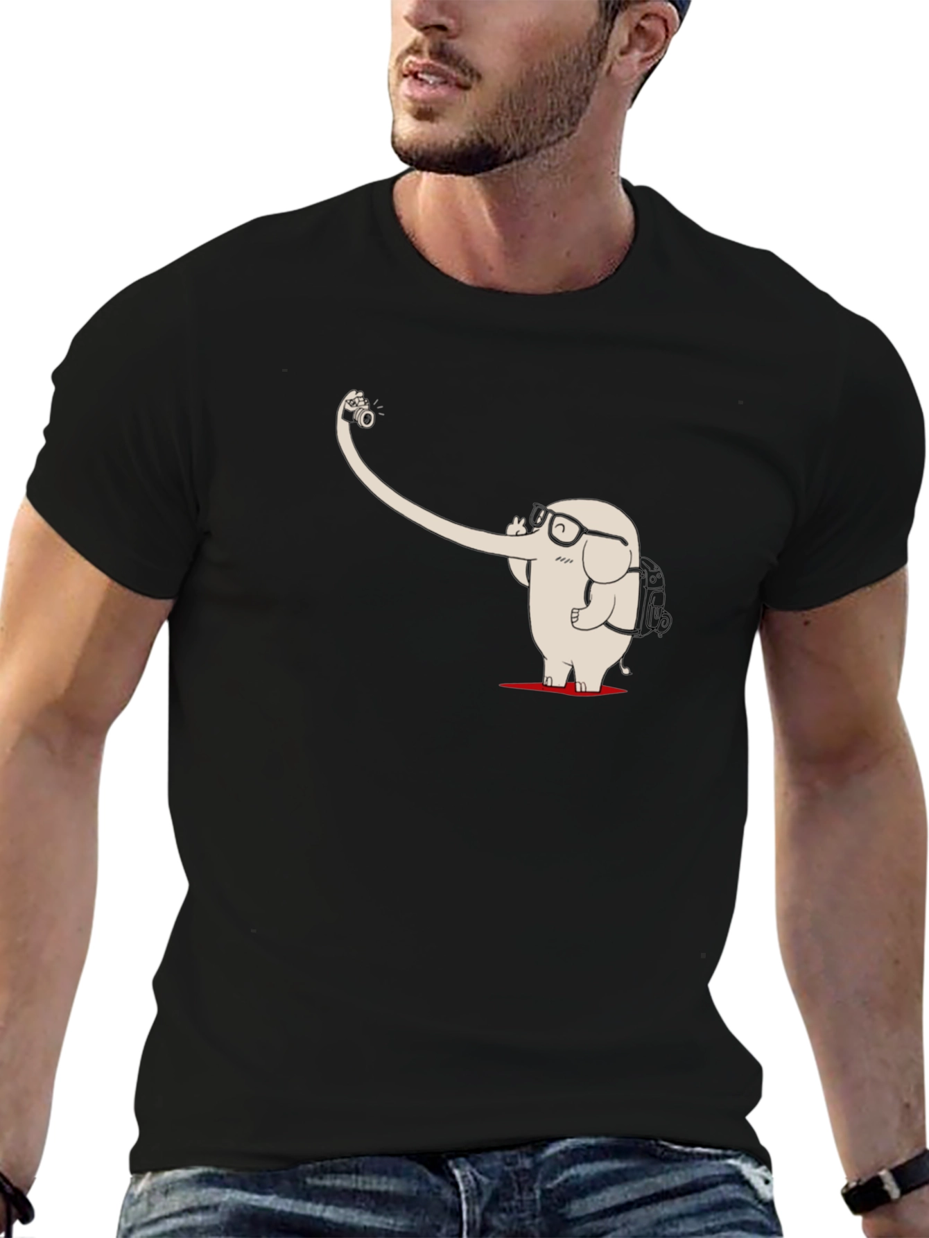 Elephant Selfie Black T-Shirt - Unique Graphic Tee