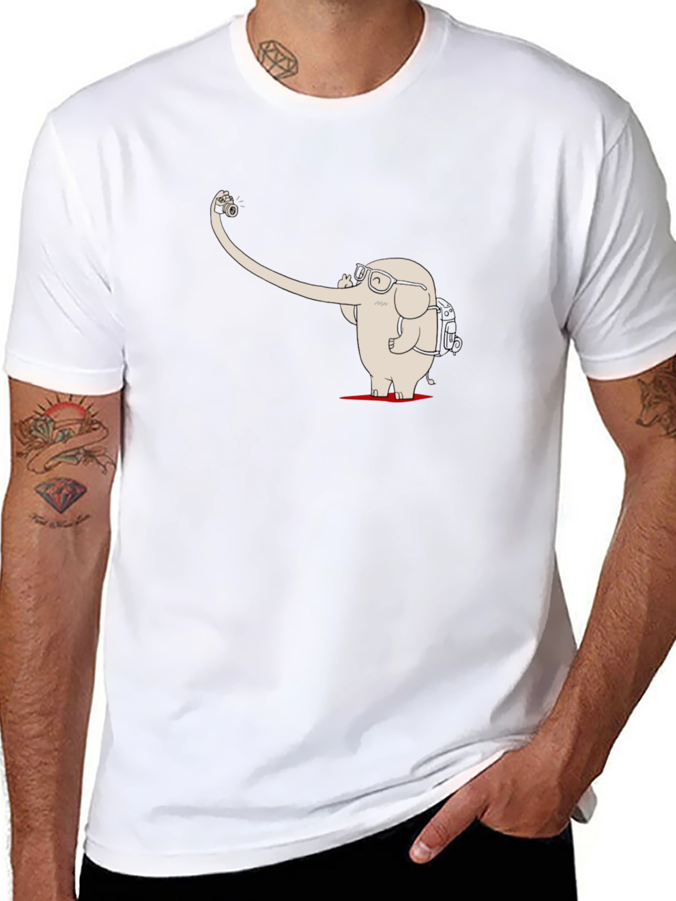 Elephant Selfie Black T-Shirt - Unique Graphic Tee
