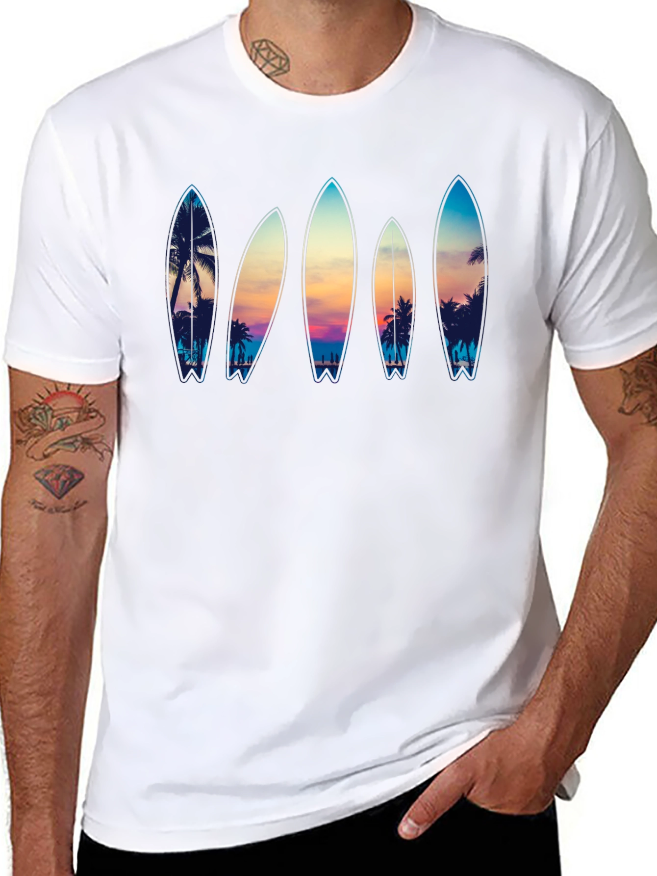 Surfboard Beach Sunset Graphic Tee