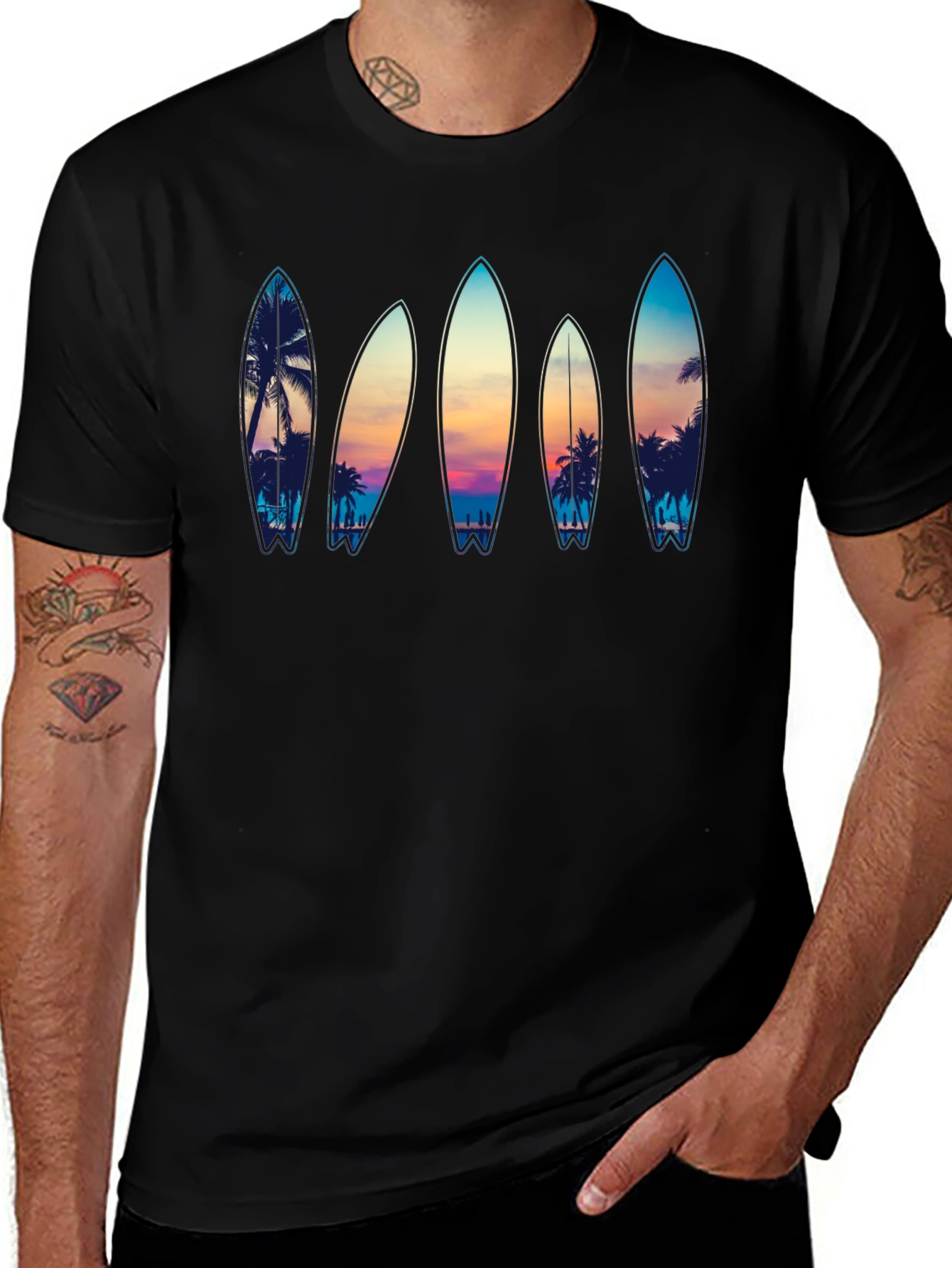 Surfboard Beach Sunset Graphic Tee