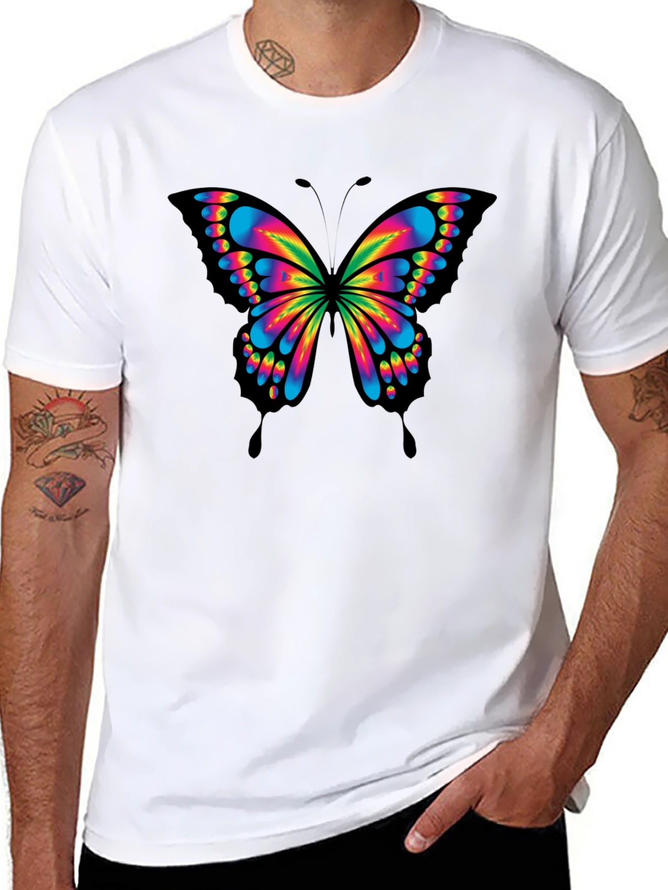Rainbow Butterfly Graphic Black T-Shirt