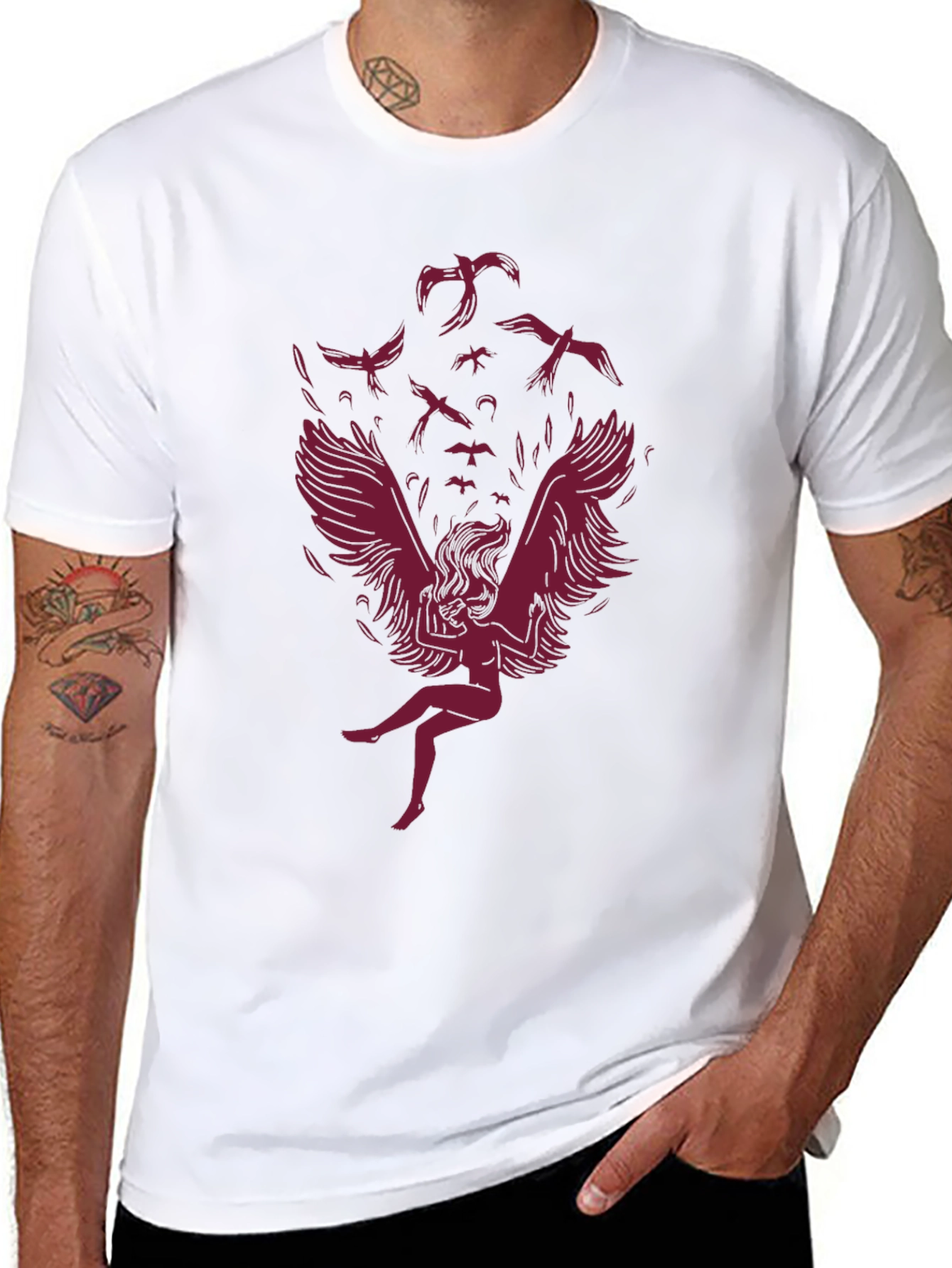 Winged Woman Graphic Tee - Stylish Dark Cotton Shirt