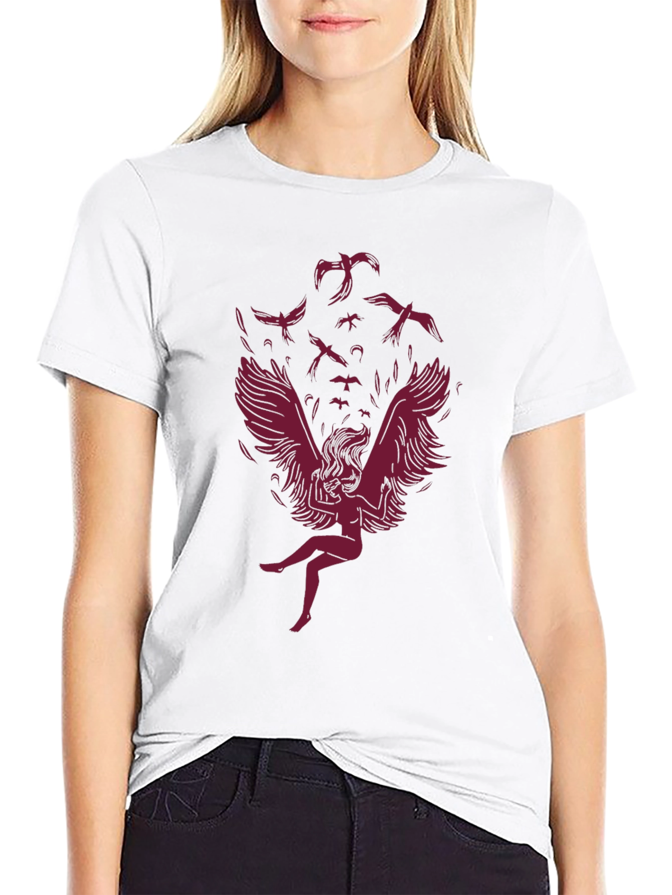 Winged Woman Graphic Tee - Stylish Dark Cotton Shirt