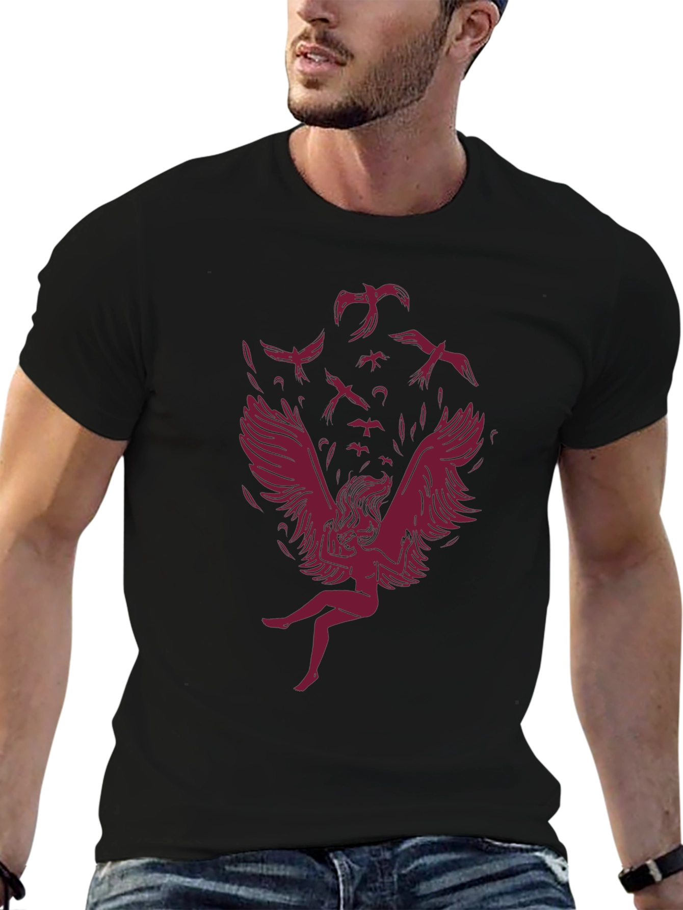 Winged Woman Graphic Tee - Stylish Dark Cotton Shirt