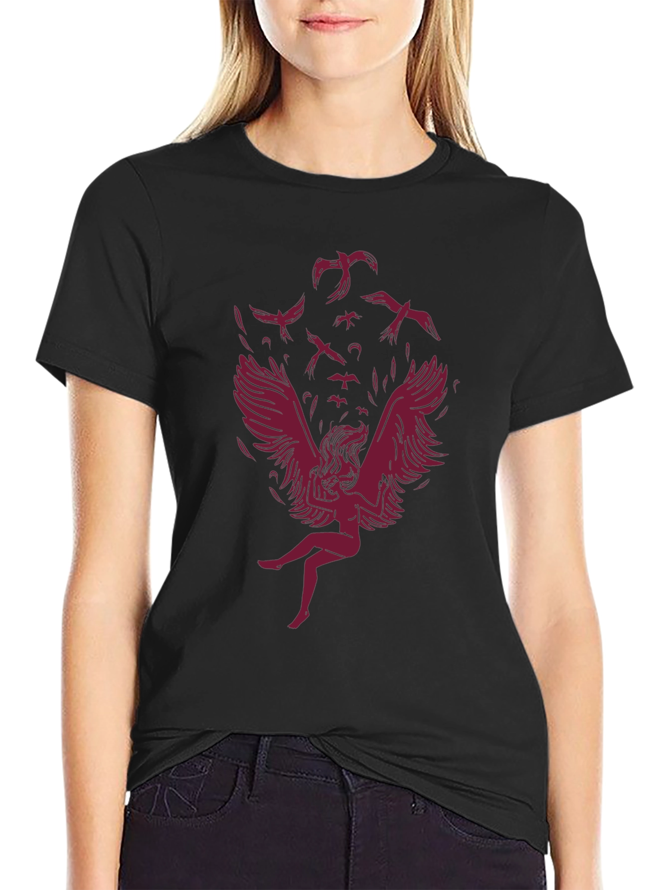 Winged Woman Graphic Tee - Stylish Dark Cotton Shirt