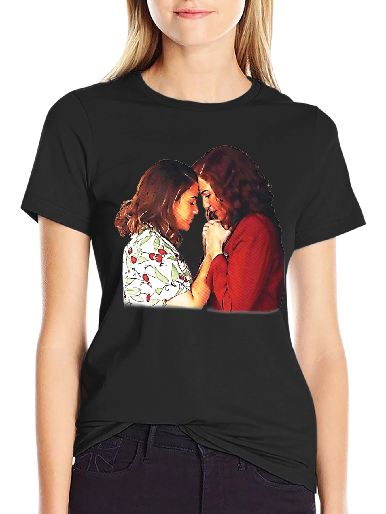 Black T-Shirt with Two Women Graphic