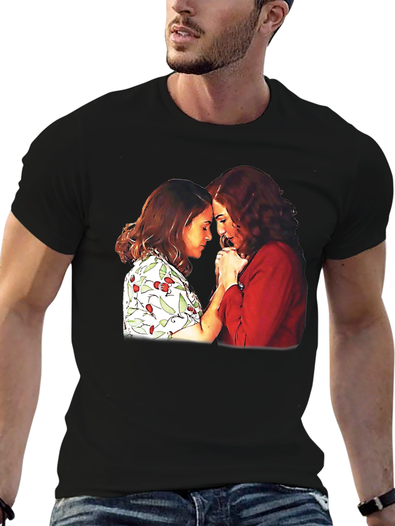 Black T-Shirt with Two Women Graphic