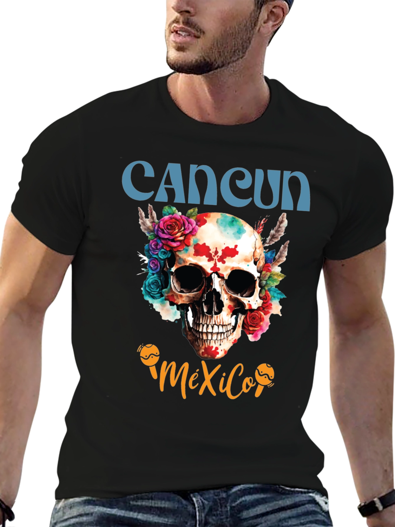 Cancun Mexico Skull Graphic Tee