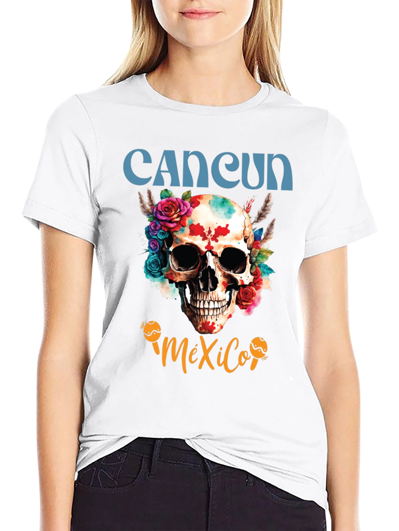 Cancun Mexico Skull Graphic Tee
