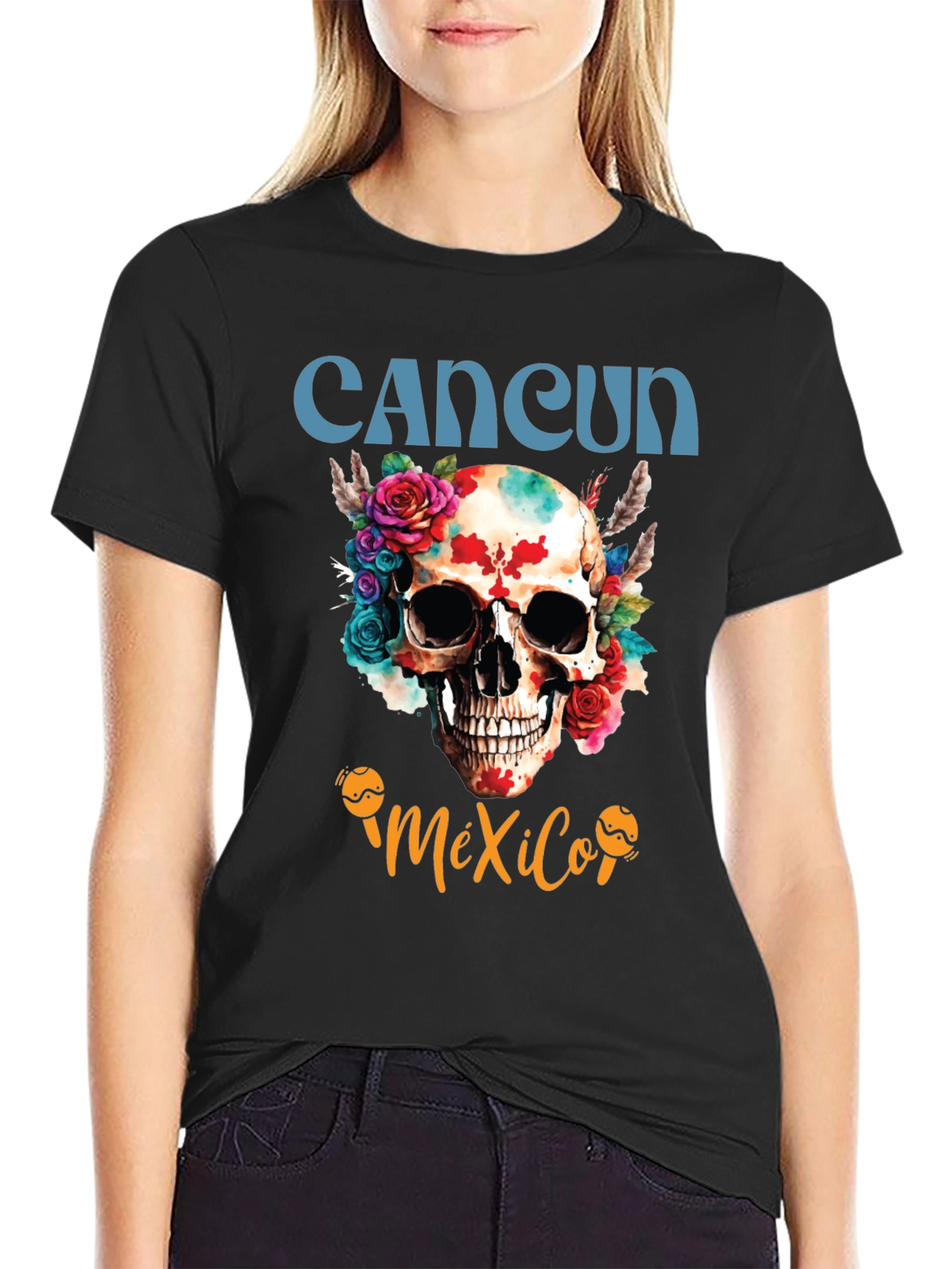 Cancun Mexico Skull Graphic Tee