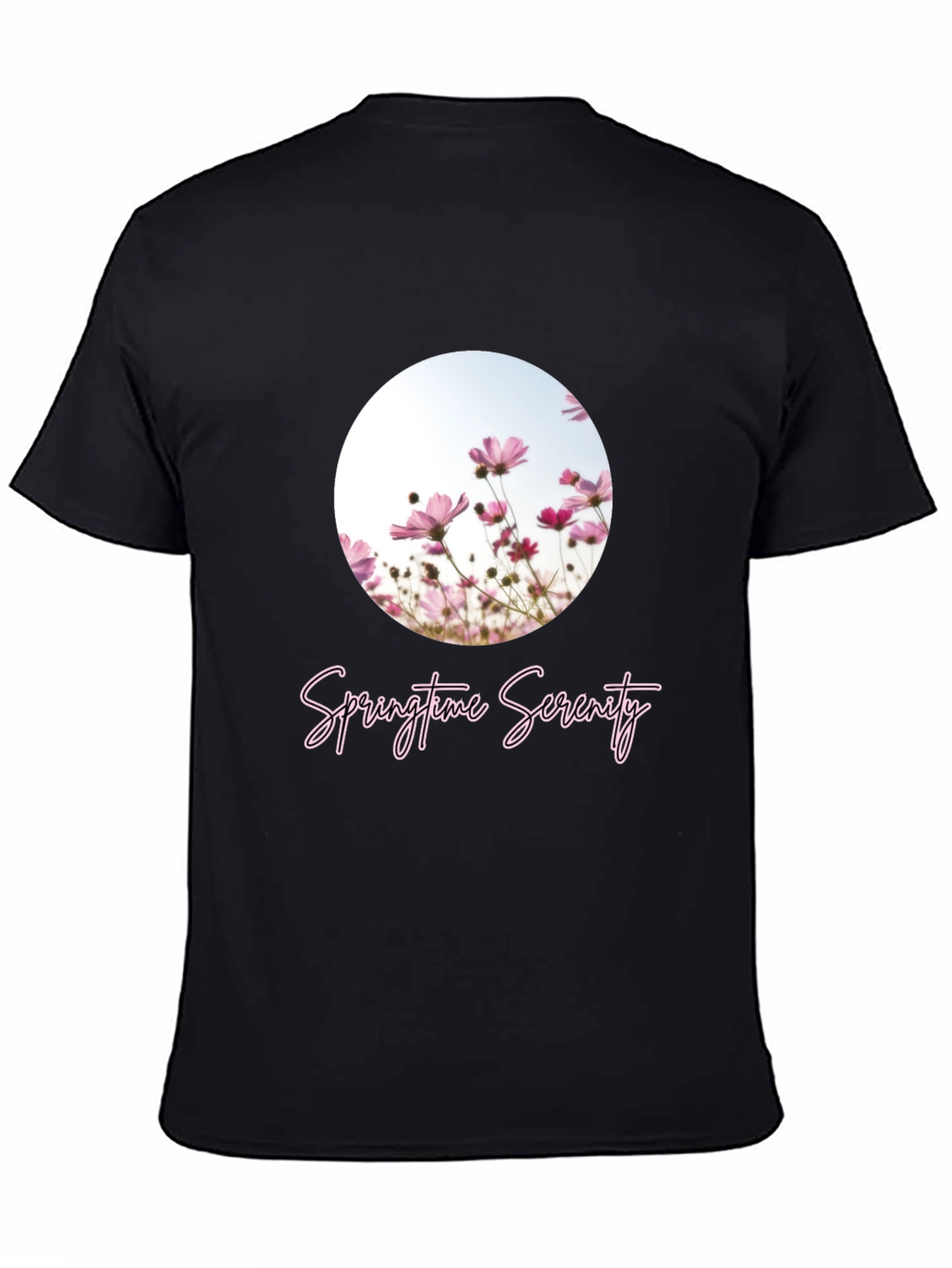 Springtime Serenity T-Shirt - Black Floral Design