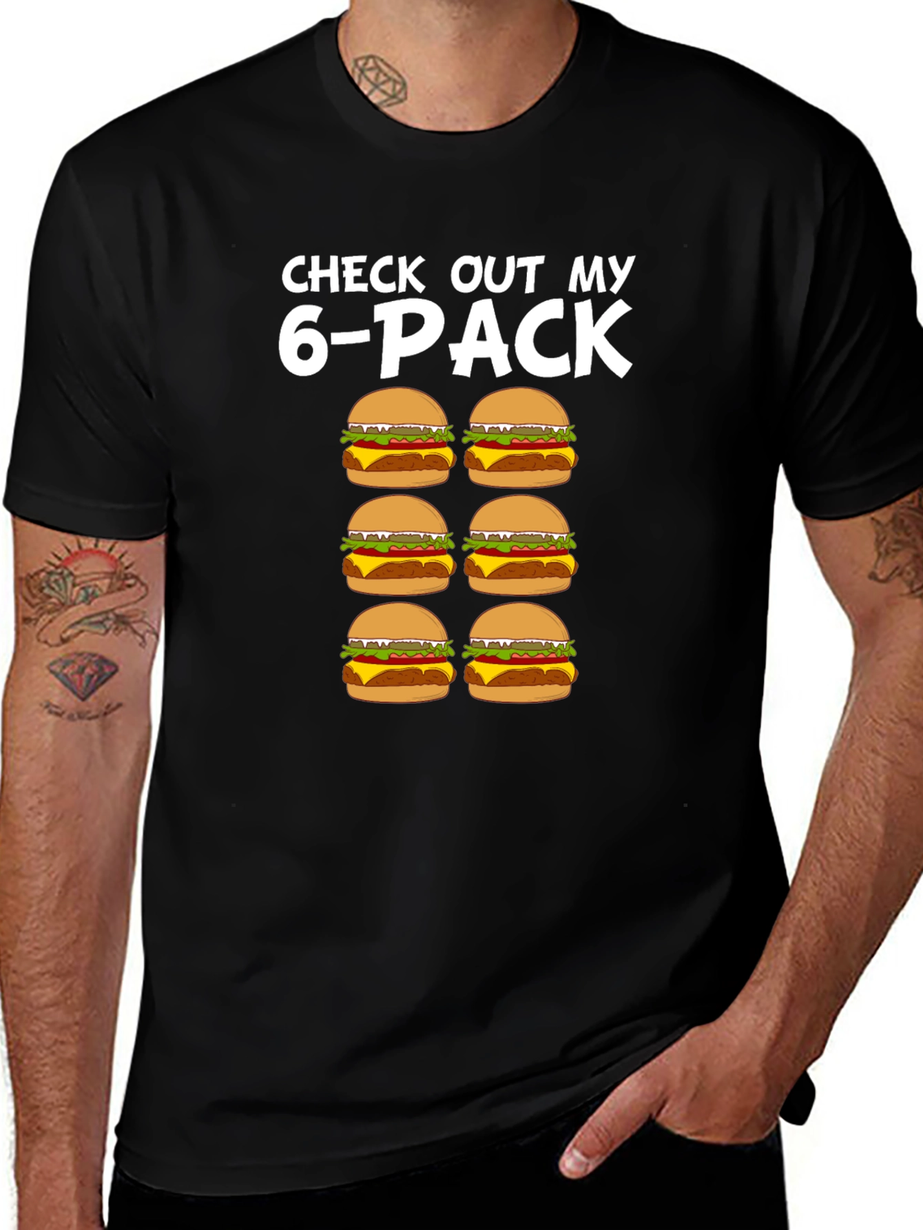 Funny 6-Pack Burgers T-Shirt - Novelty Graphic Tee