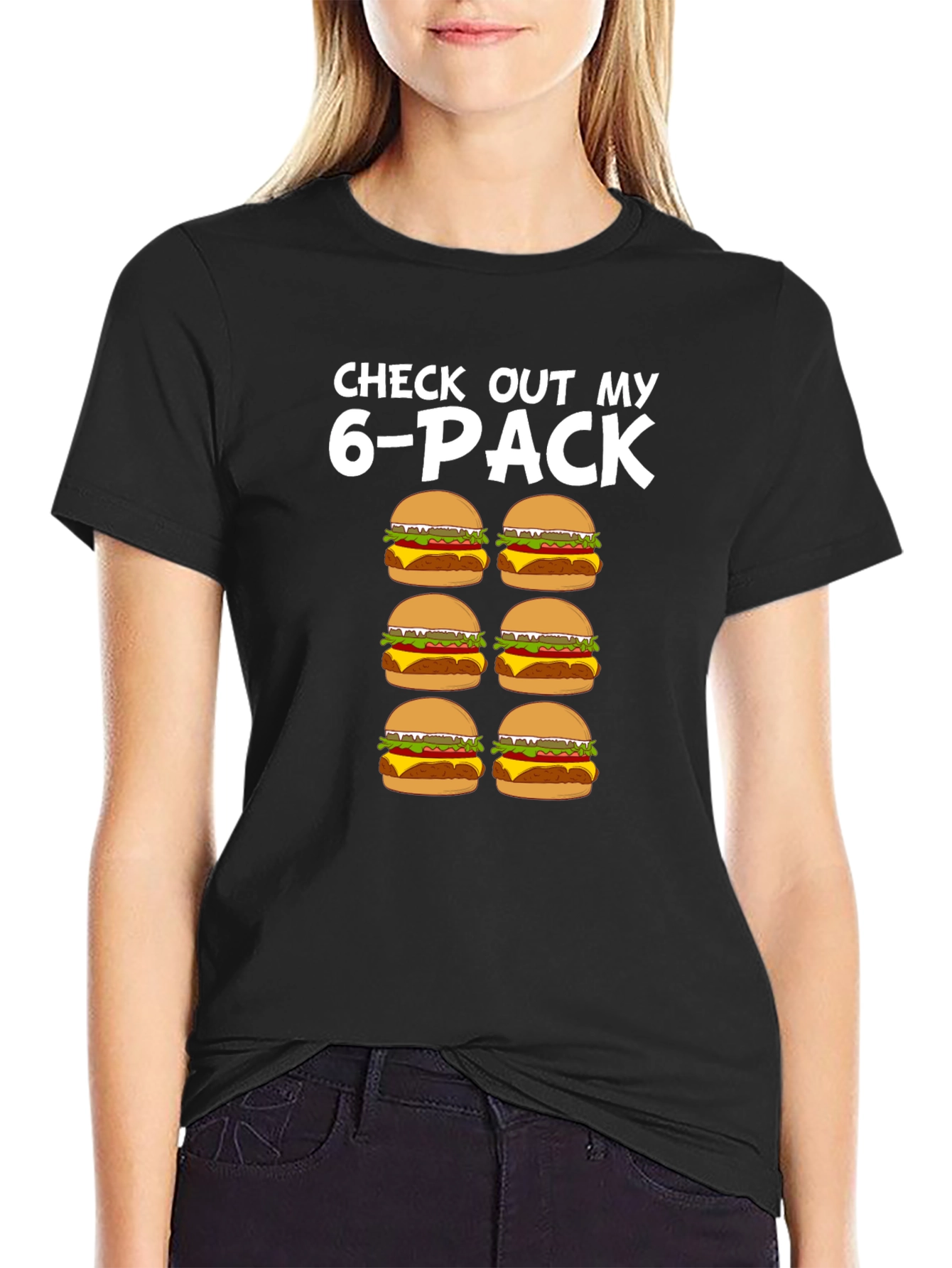 Funny 6-Pack Burgers T-Shirt - Novelty Graphic Tee