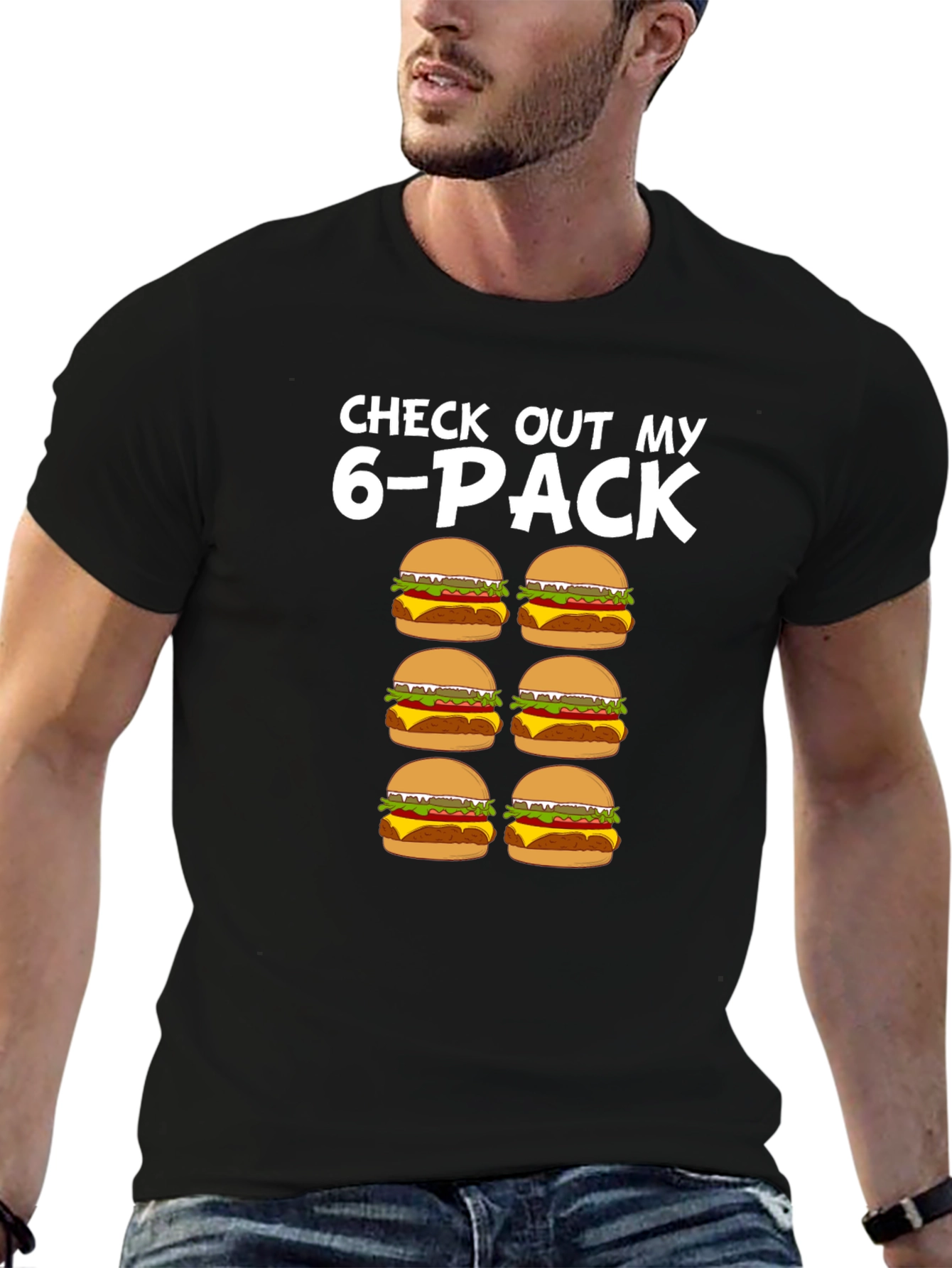 Funny 6-Pack Burgers T-Shirt - Novelty Graphic Tee