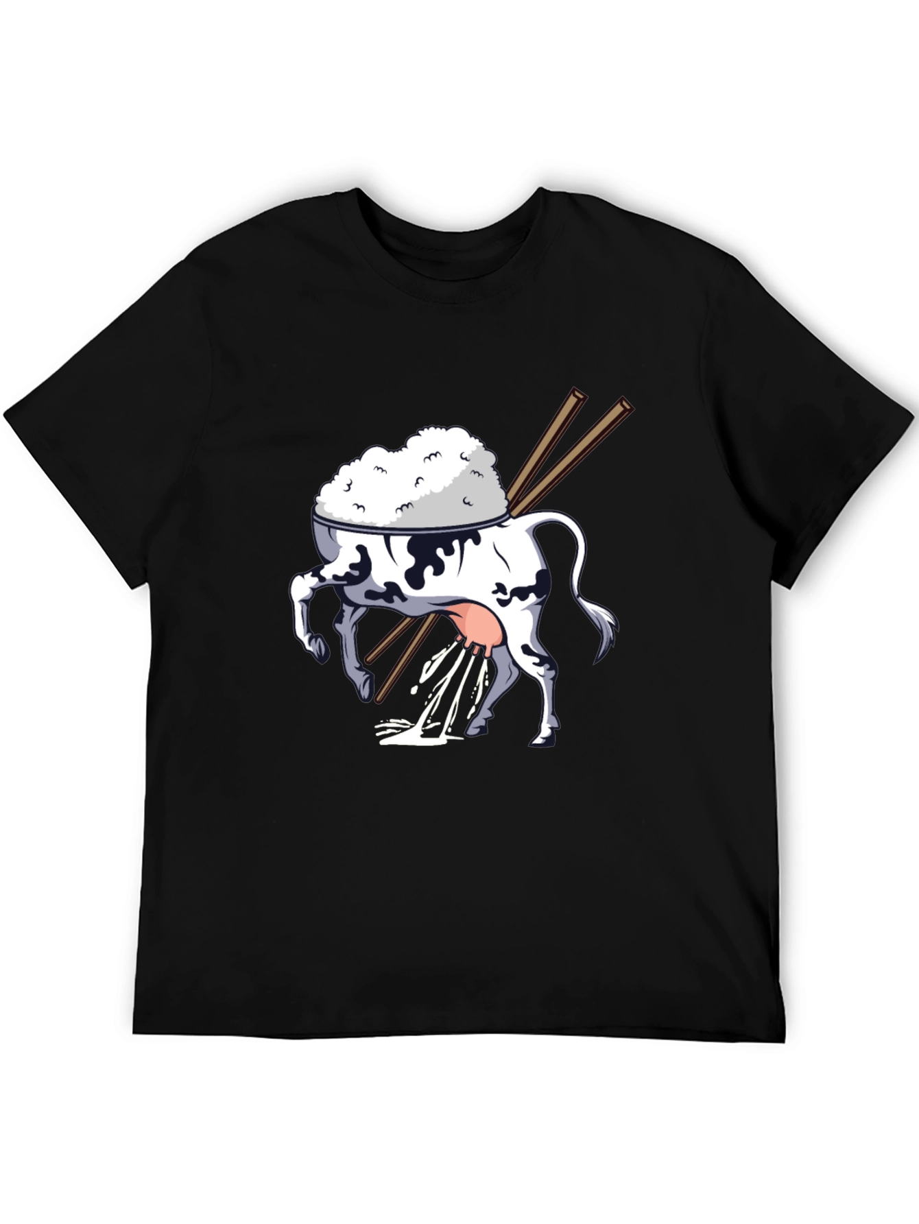 Rice Cow Graphic Tee - Quirky Black T-Shirt