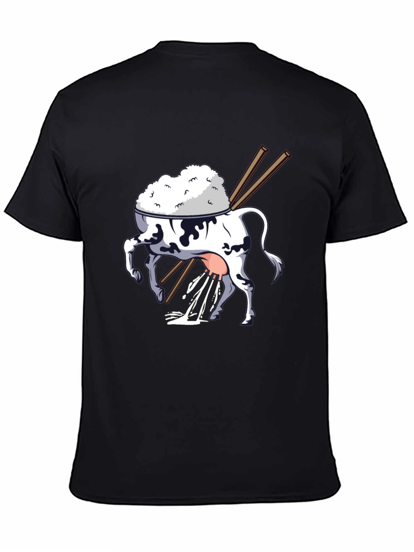 Rice Cow Graphic Tee - Quirky Black T-Shirt