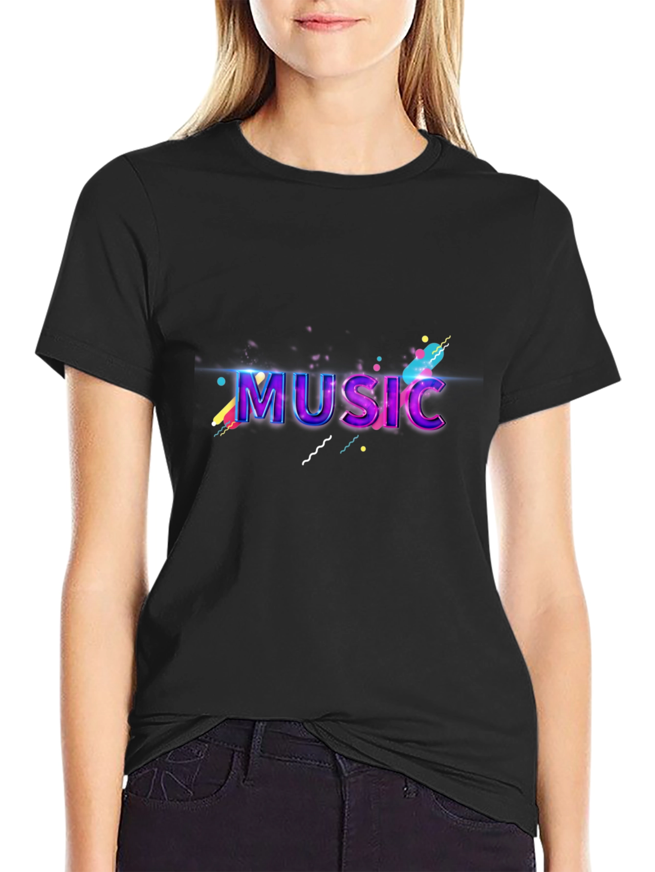 Vibrant Music Graphic Black T-Shirt