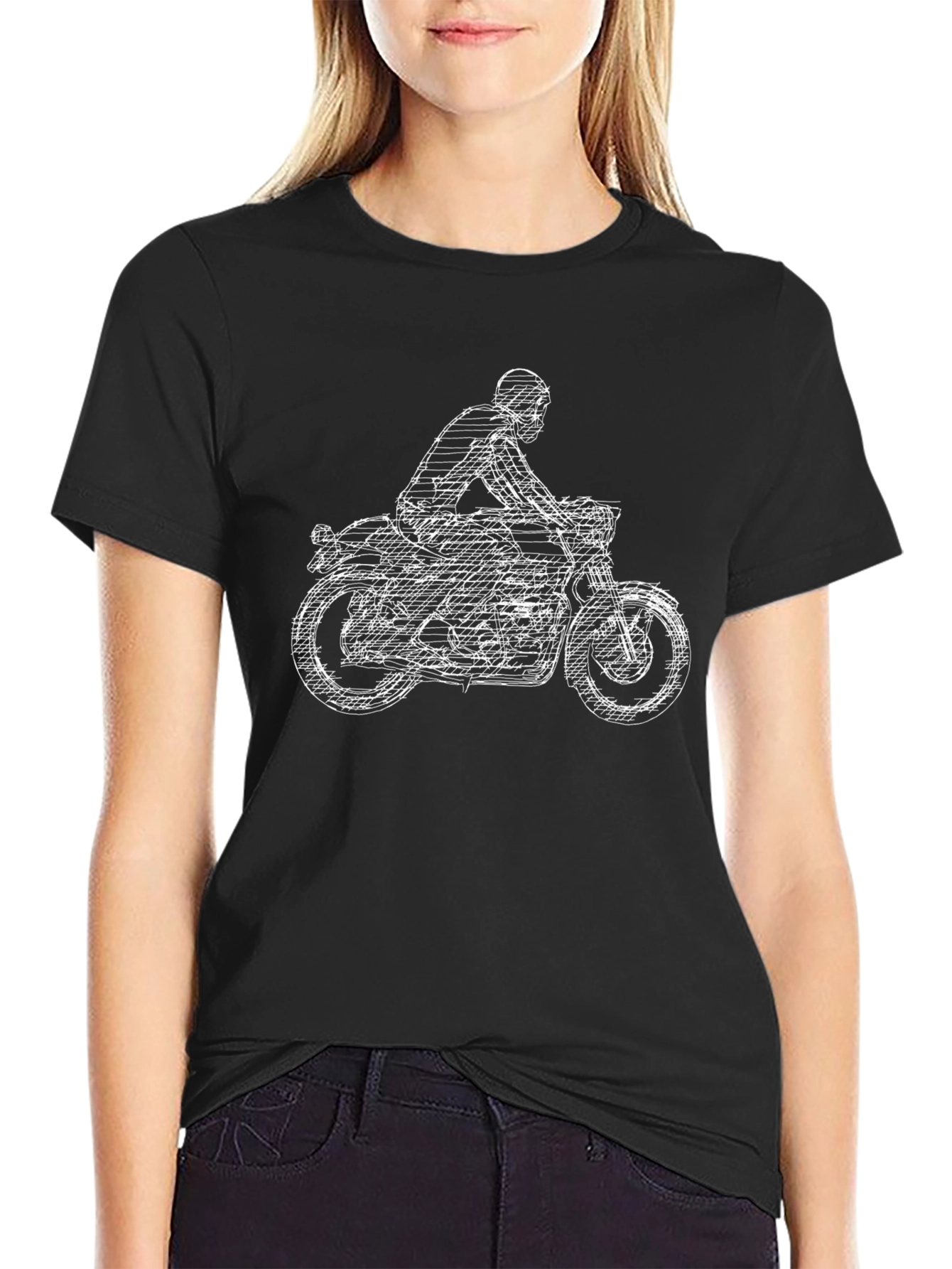 Motorcycle Graphic Tee - Black Crew Neck T-Shirt