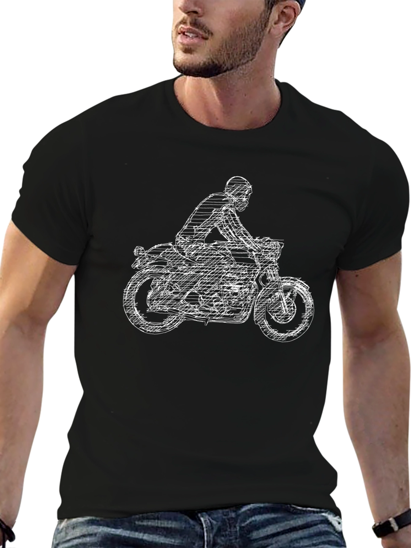 Motorcycle Graphic Tee - Black Crew Neck T-Shirt