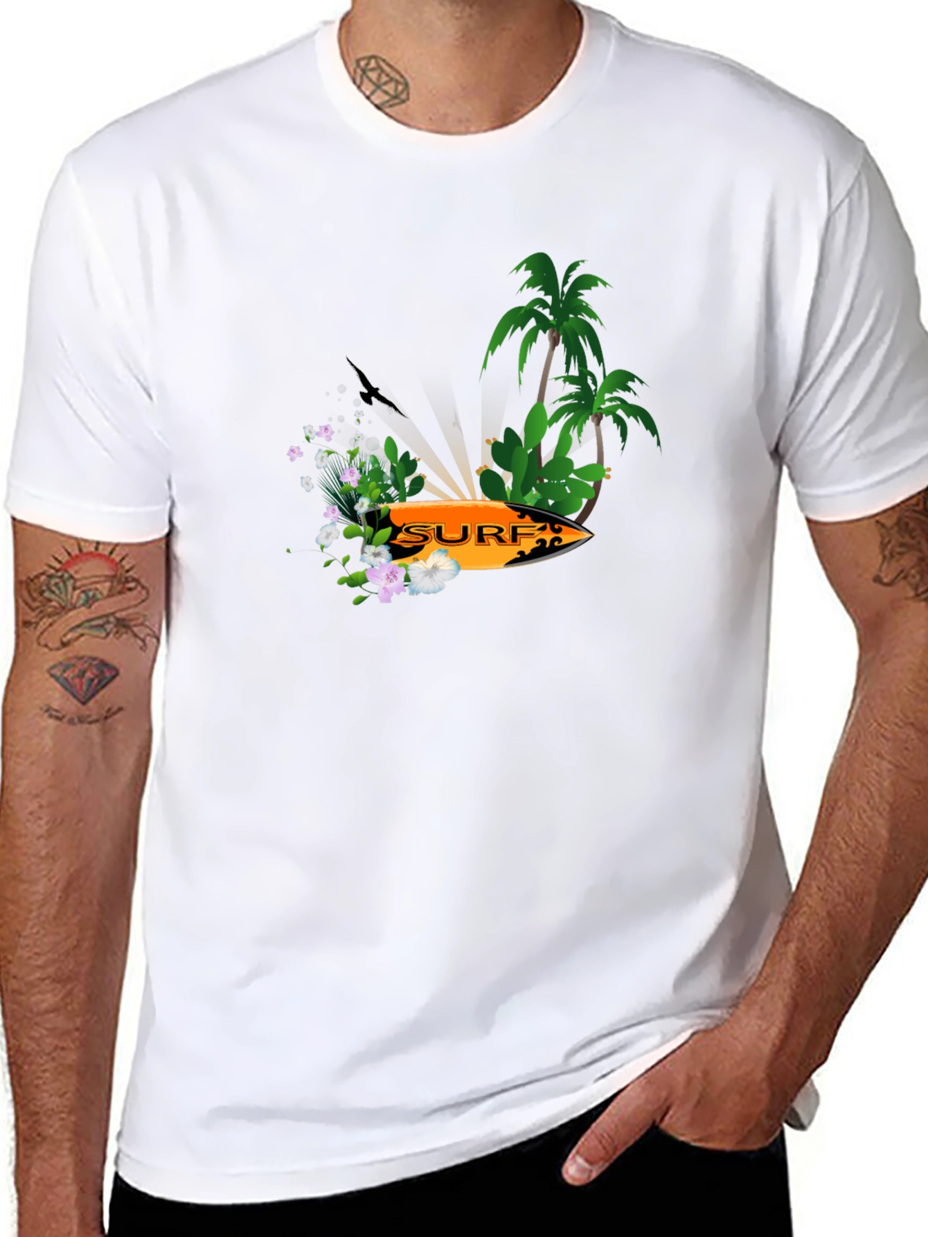 Surfboard Palm Tree Graphic Tee