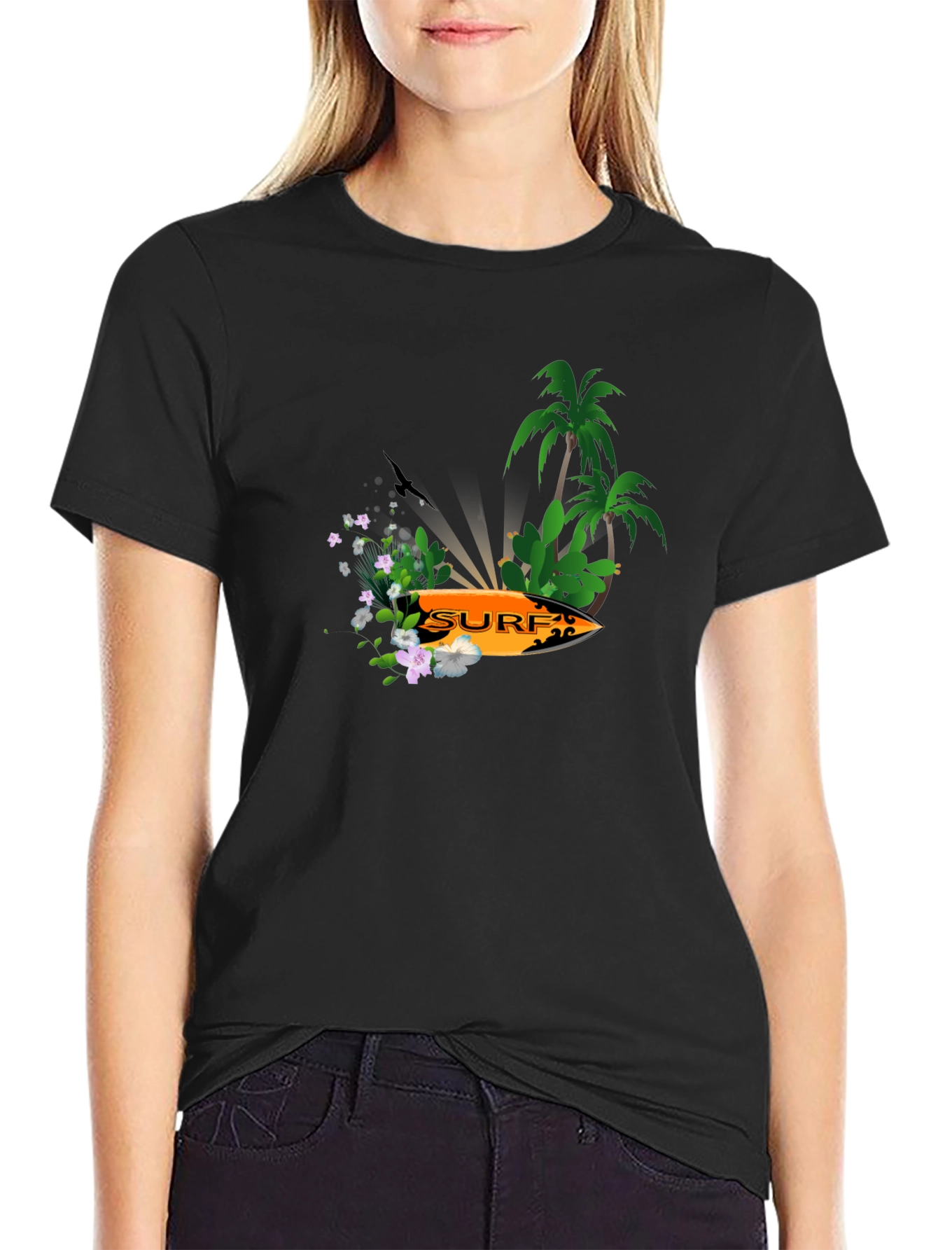 Surfboard Palm Tree Graphic Tee