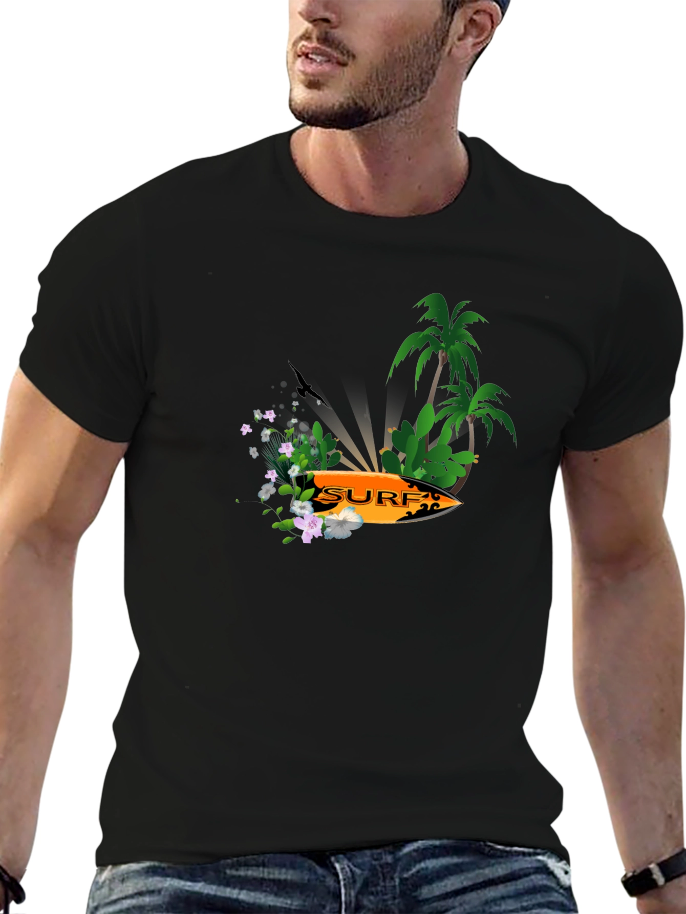Surfboard Palm Tree Graphic Tee