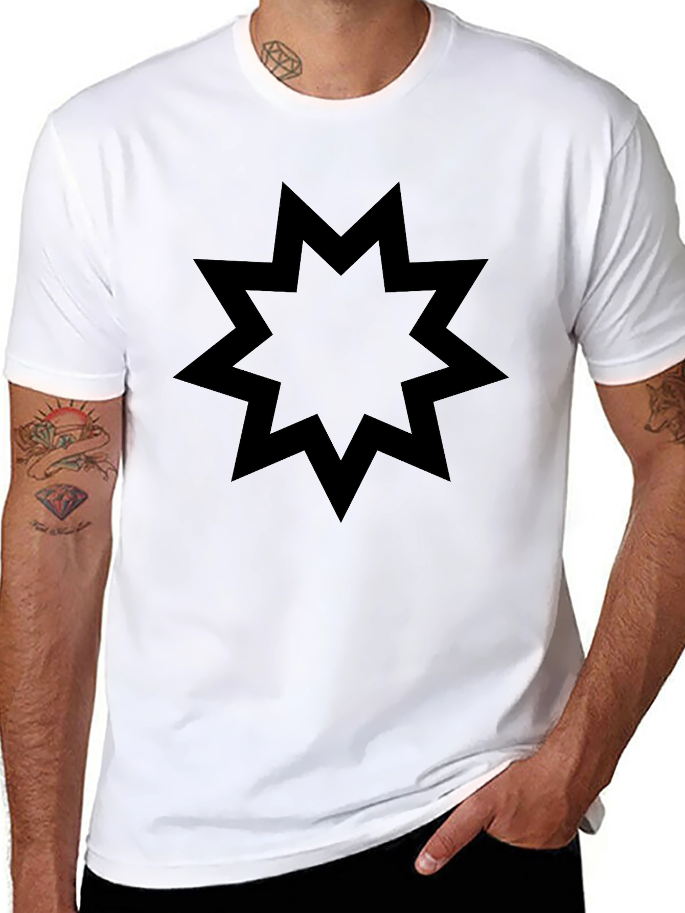 Black Nine-Pointed Star Graphic Tee - Modern Style
