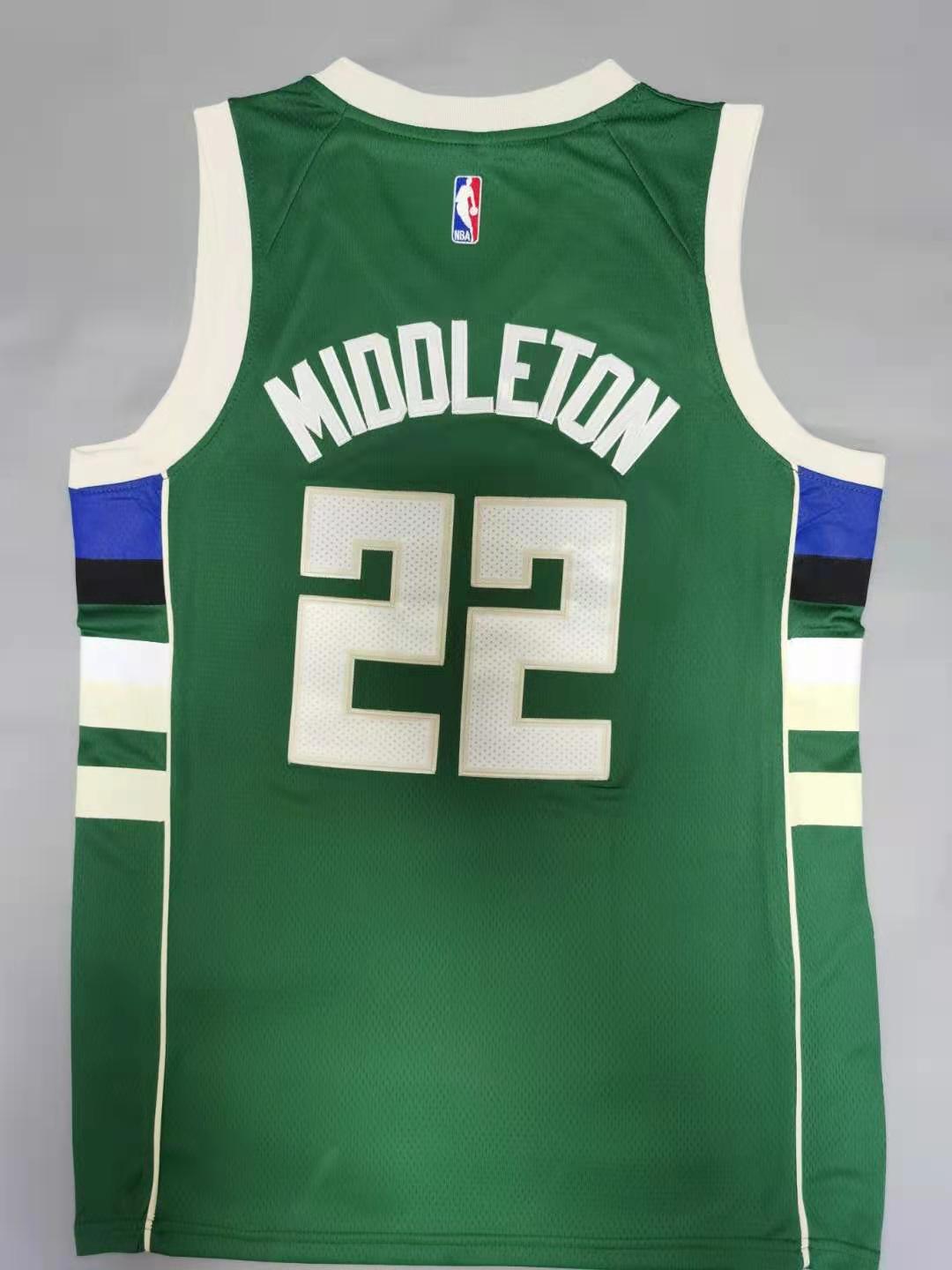 Men's Milwaukee Bucks Khris Middleton #22 Green Fast Break Road Replica Jerseys