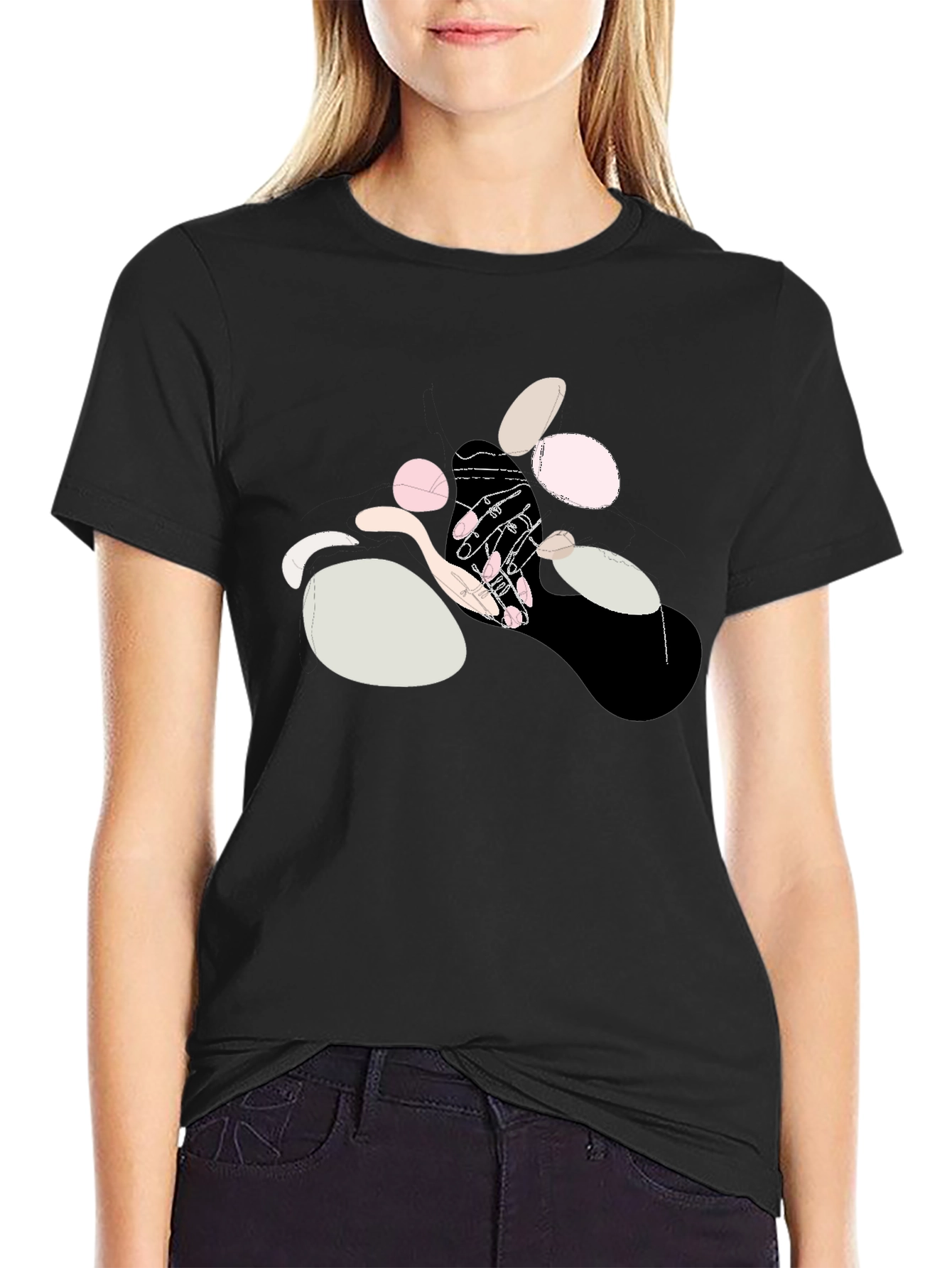 Abstract Hands Graphic Black Cotton T-Shirt
