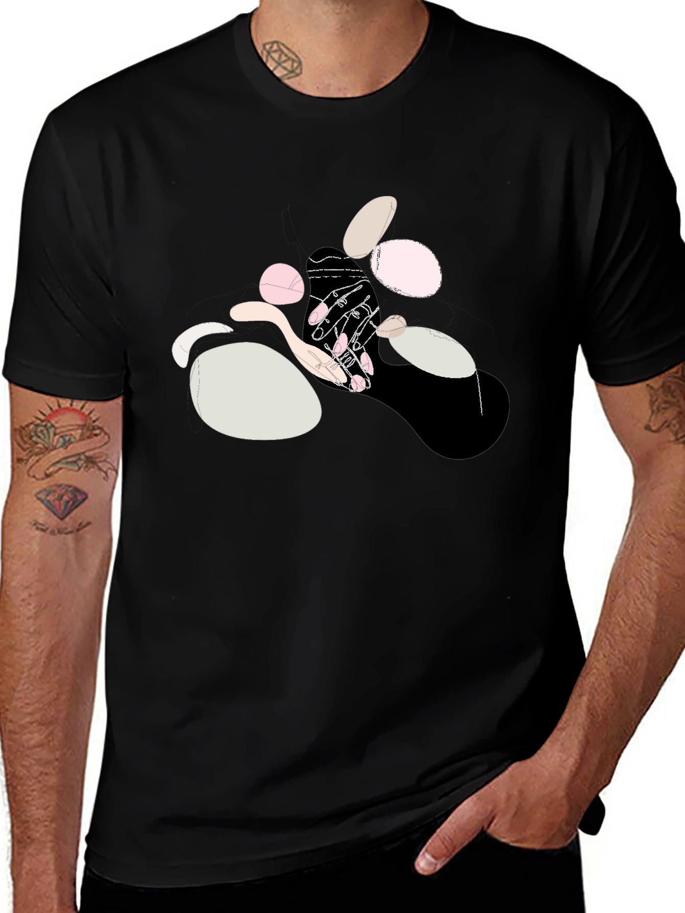 Abstract Hands Graphic Black Cotton T-Shirt