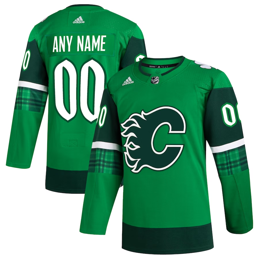 Men's Calgary Flames Kelly Green St. Patrick's Day Authentic Custom Jerseys