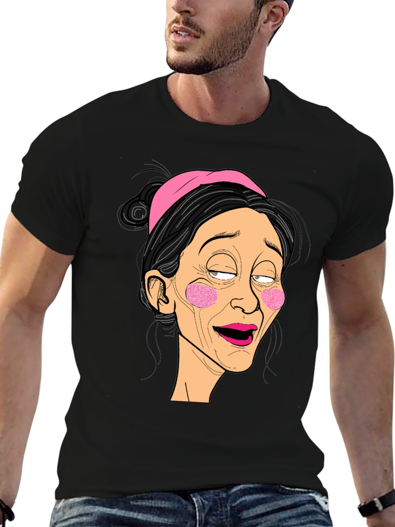 Funny Cartoon Lady Graphic Black T-Shirt