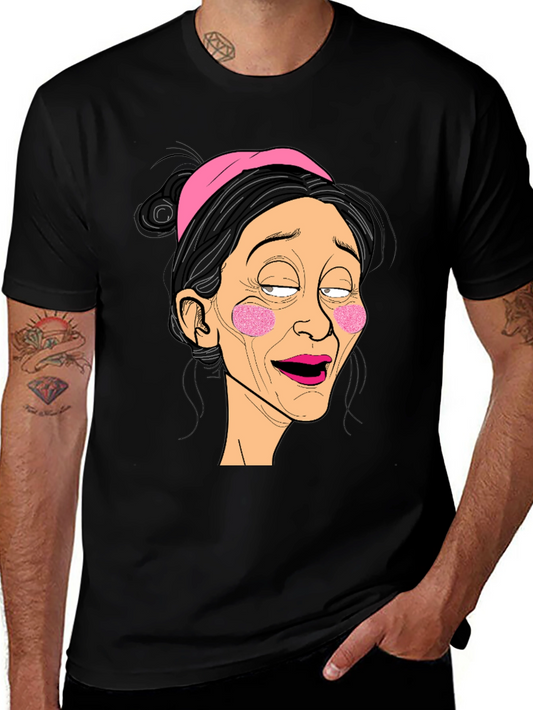 Funny Cartoon Lady Graphic Black T-Shirt