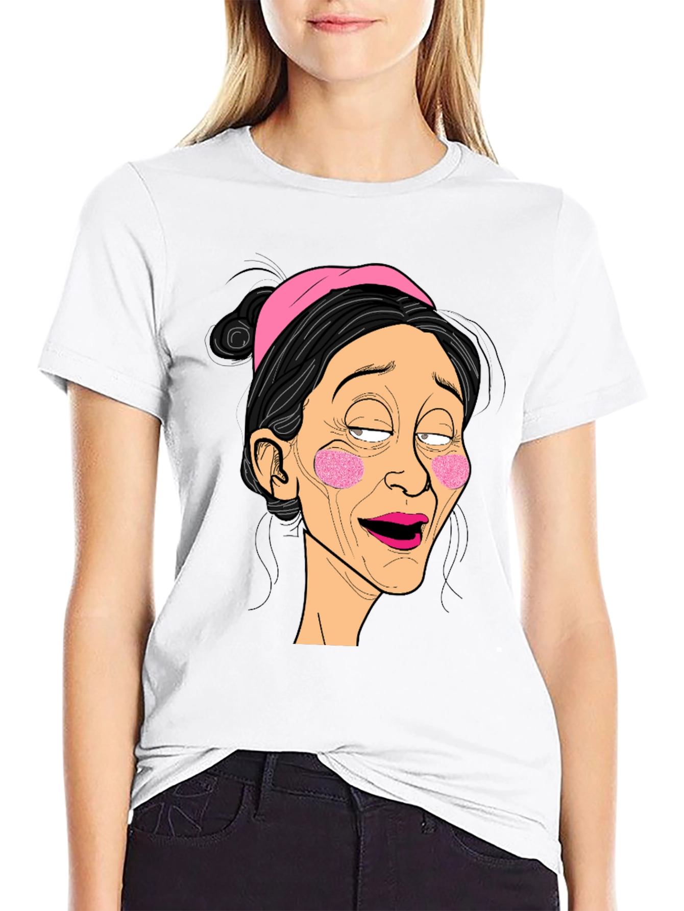 Funny Cartoon Lady Graphic Black T-Shirt