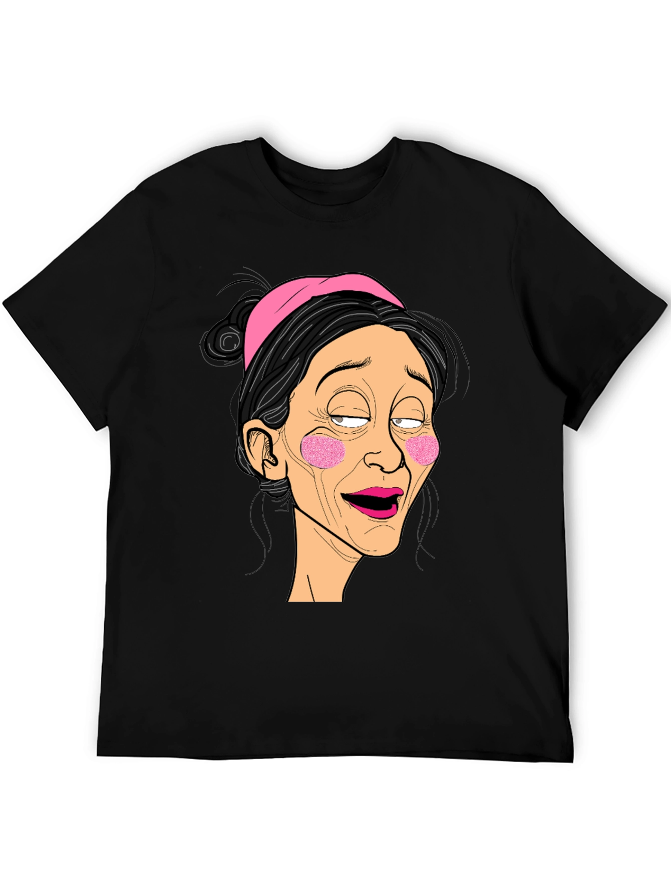 Funny Cartoon Lady Graphic Black T-Shirt