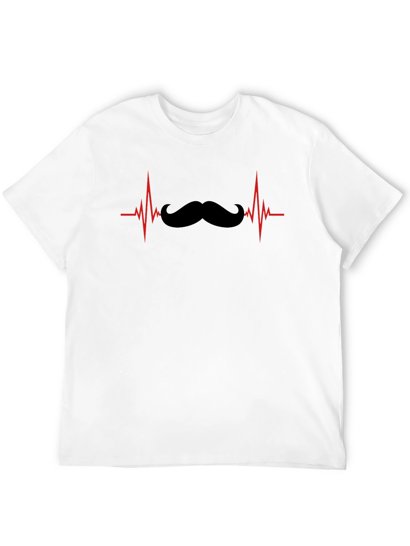 Mustache Heartbeat Graphic Tee - Novelty Black T-Shirt