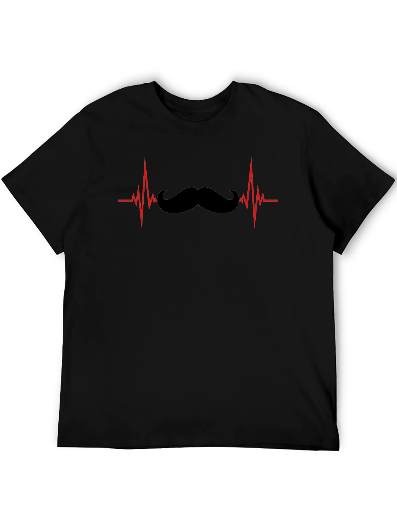 Mustache Heartbeat Graphic Tee - Novelty Black T-Shirt