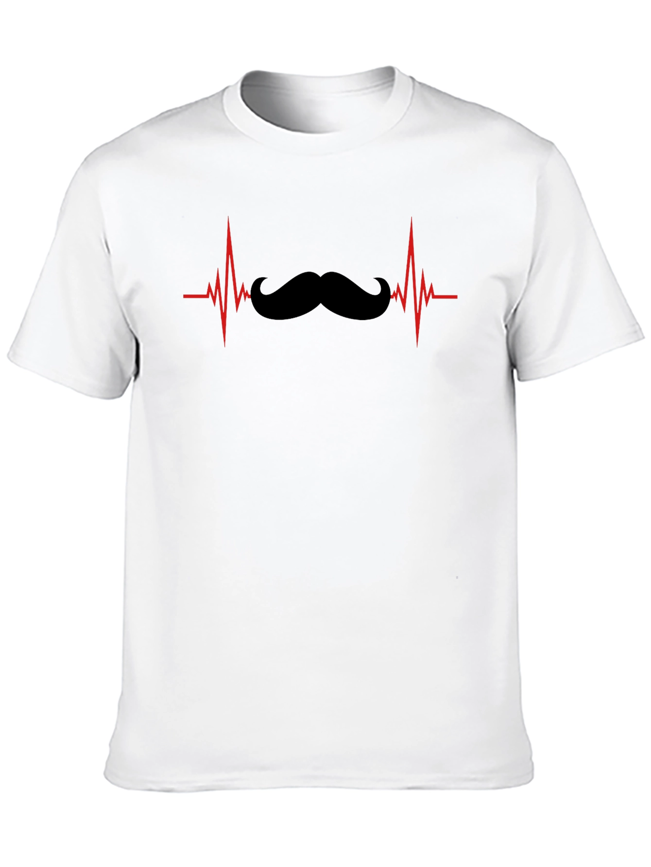 Mustache Heartbeat Graphic Tee - Novelty Black T-Shirt