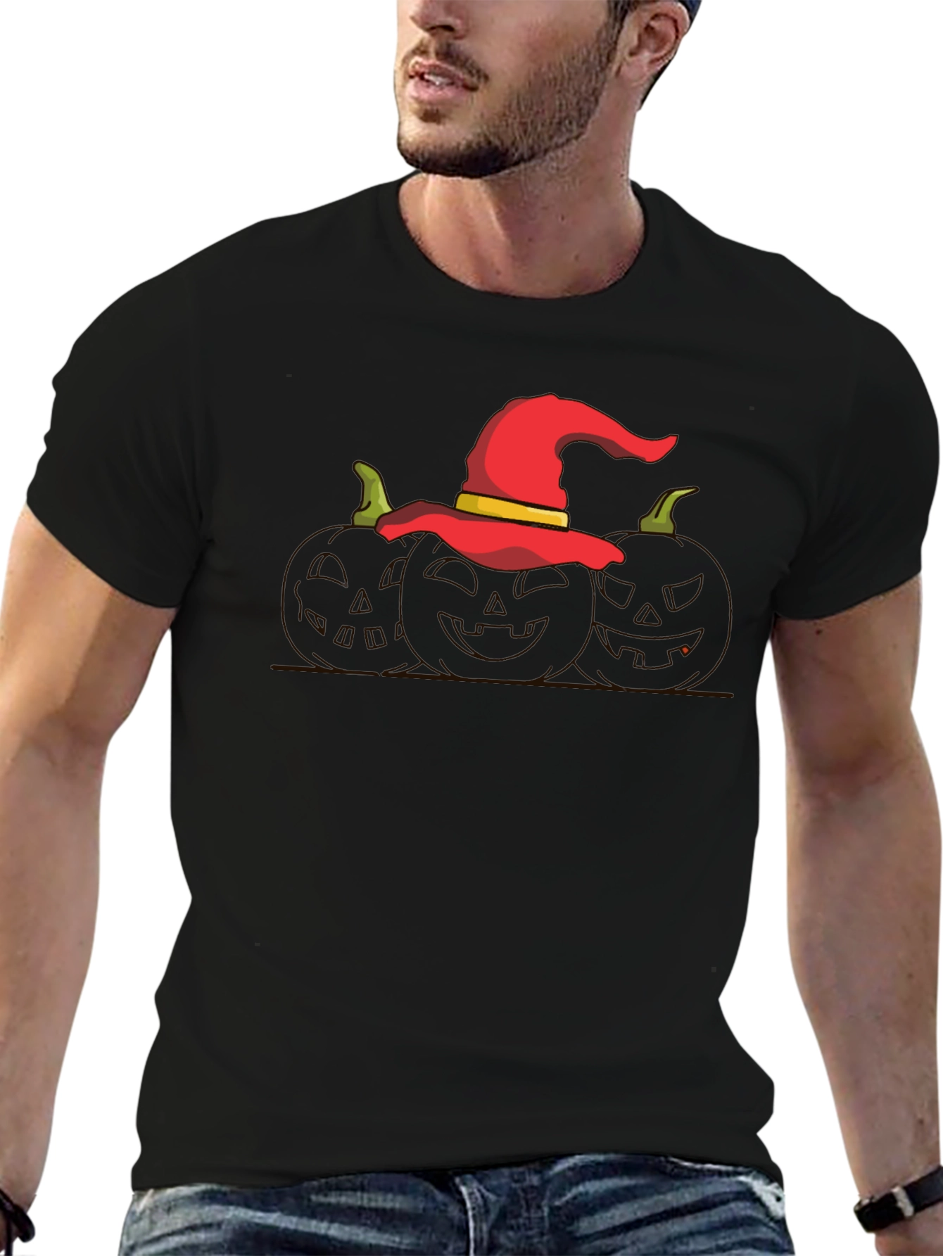 Halloween Witch Hat Pumpkin Graphic T-Shirt