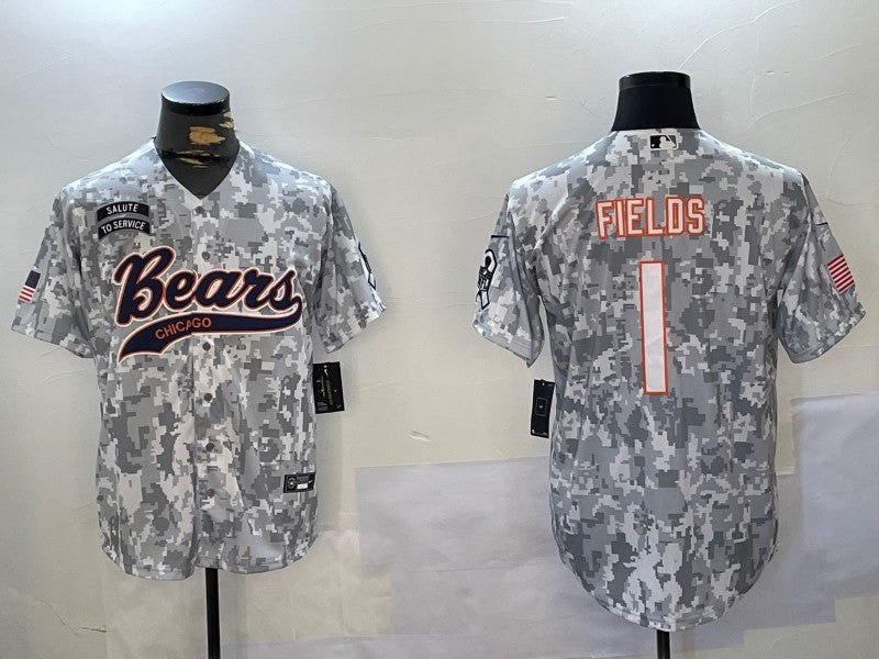 Men's Chicago Bears Justin Fields #1 Arctic Camo 2024 Salute to Service Player Jerseys