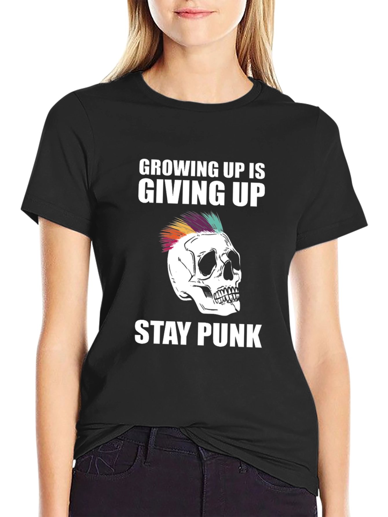 Growing Up Is Giving Up Stay Punk Skull T-Shirt