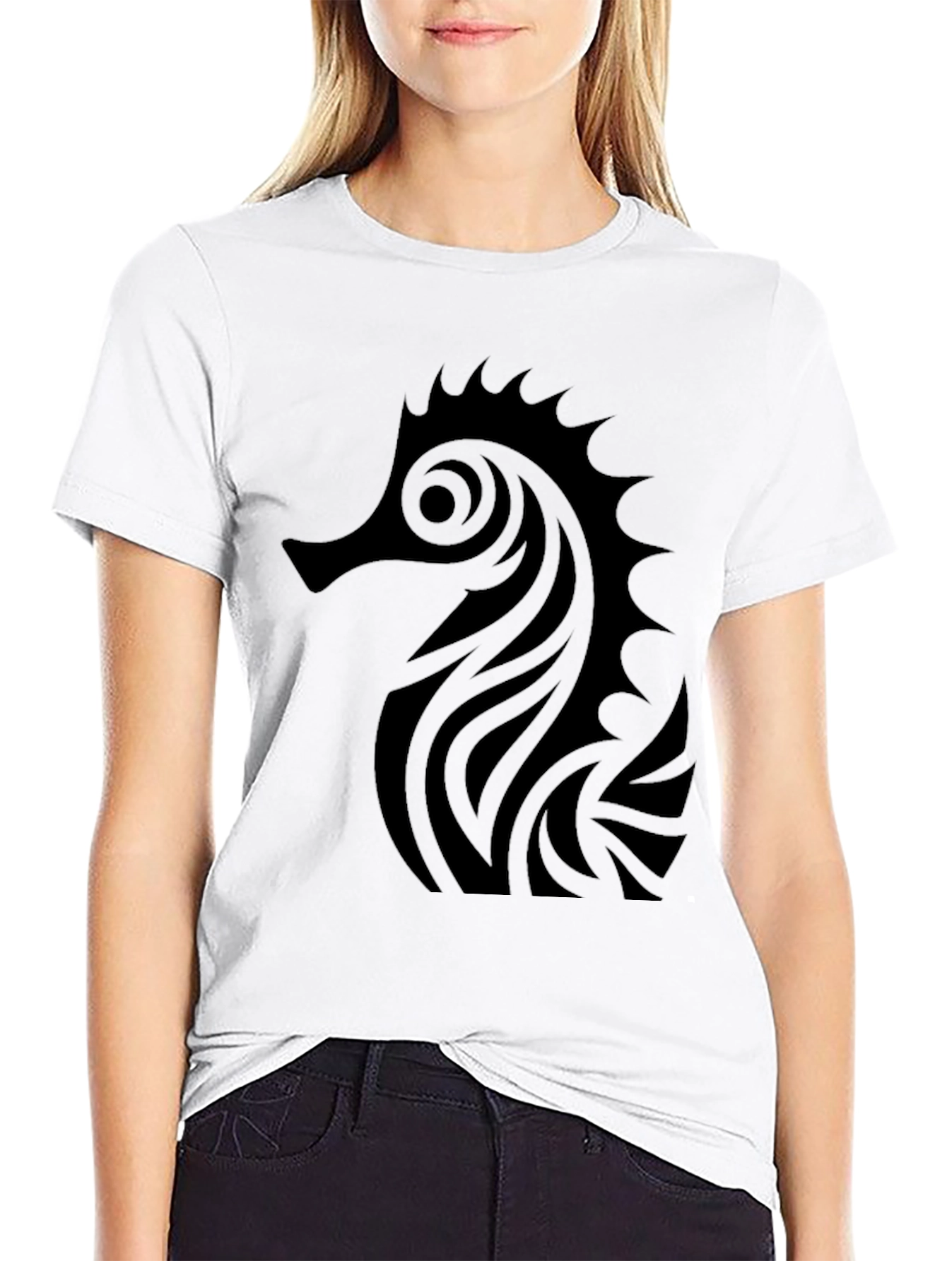 Black Seahorse Graphic Tee - Mens Casual T-Shirt