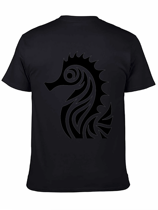 Black Seahorse Graphic Tee - Mens Casual T-Shirt