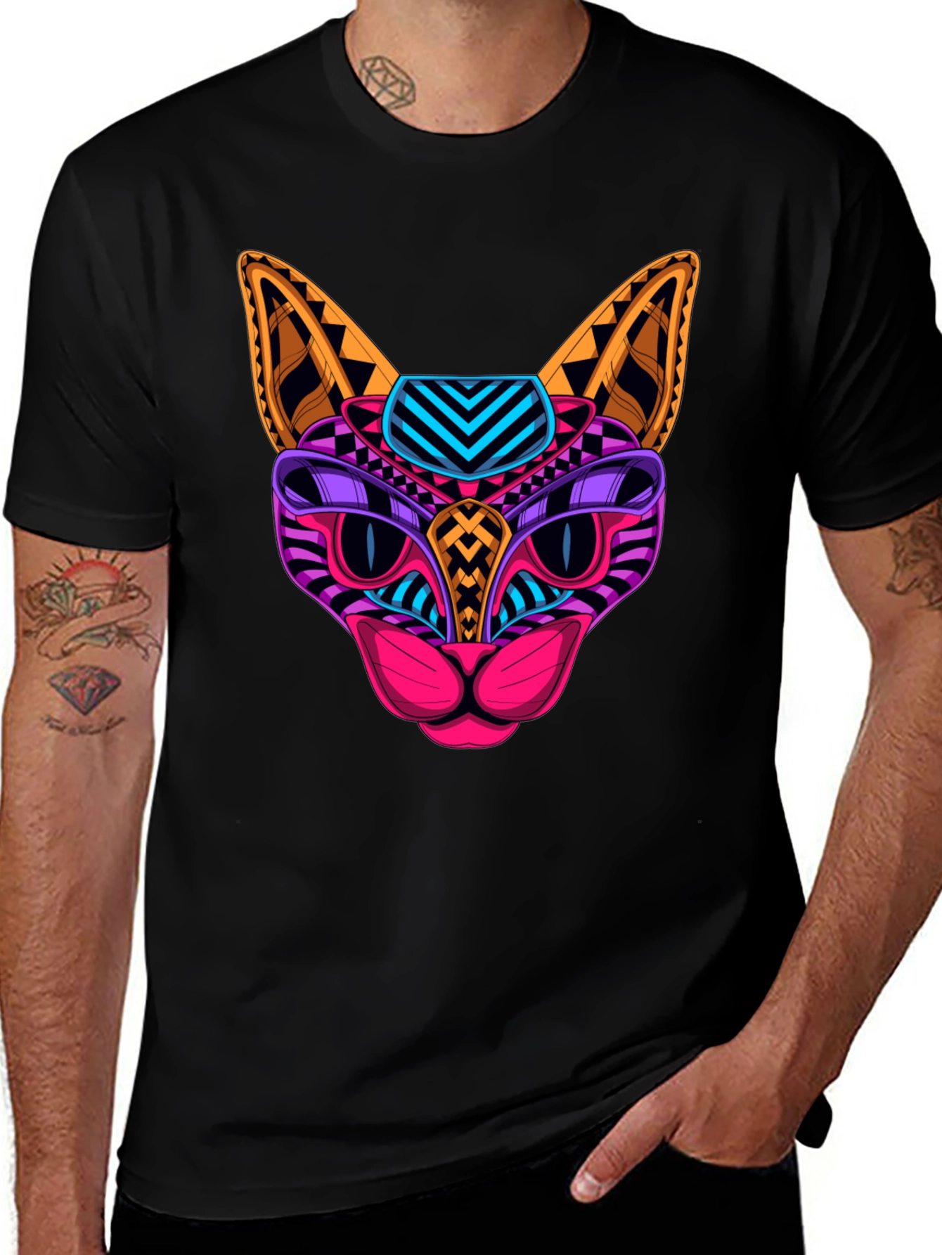 Neon Cat Graphic Tee - Unique Design