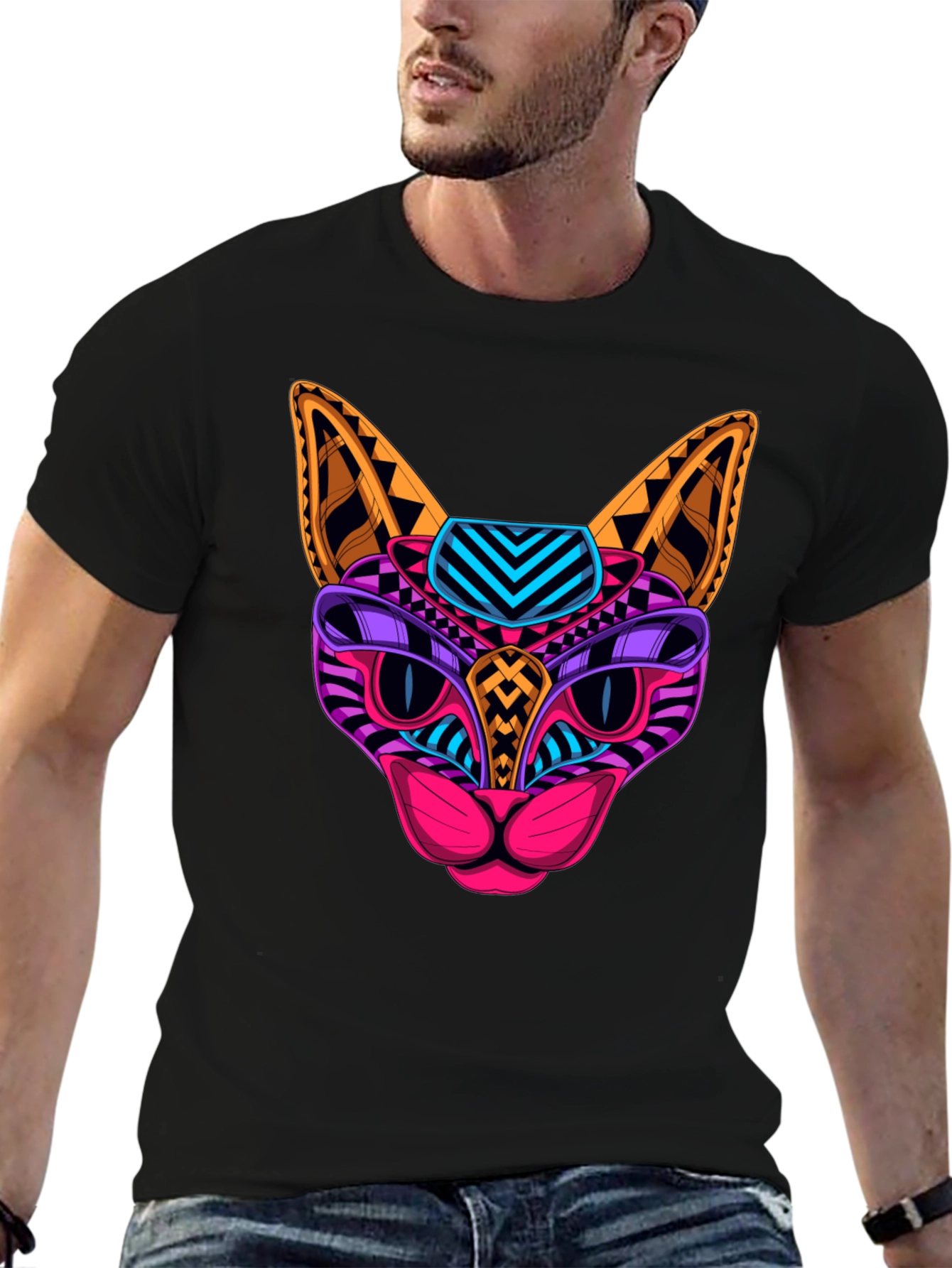 Neon Cat Graphic Tee - Unique Design