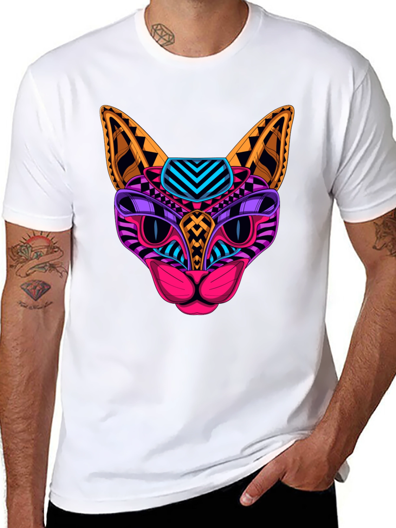 Neon Cat Graphic Tee - Unique Design