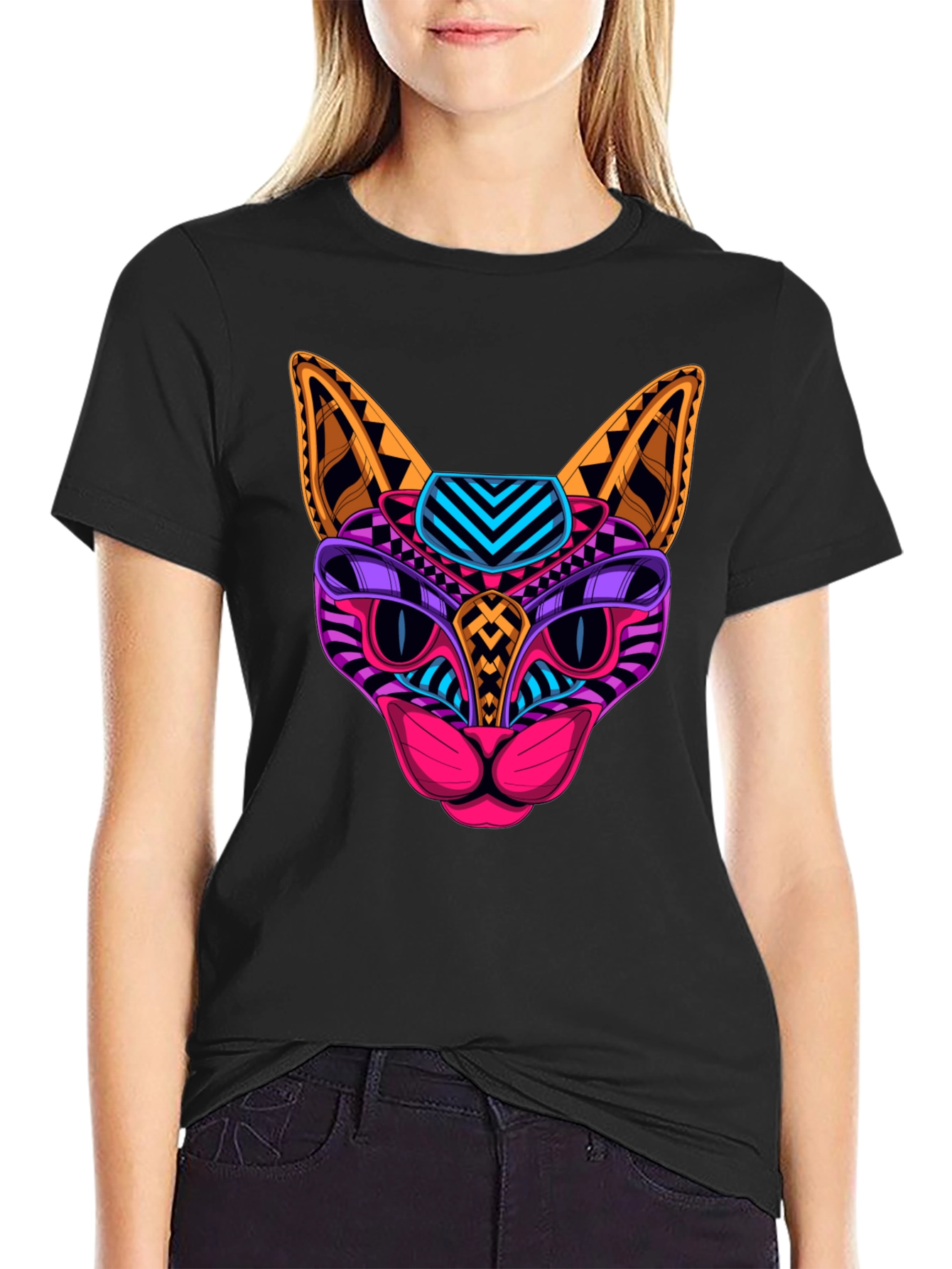 Neon Cat Graphic Tee - Unique Design
