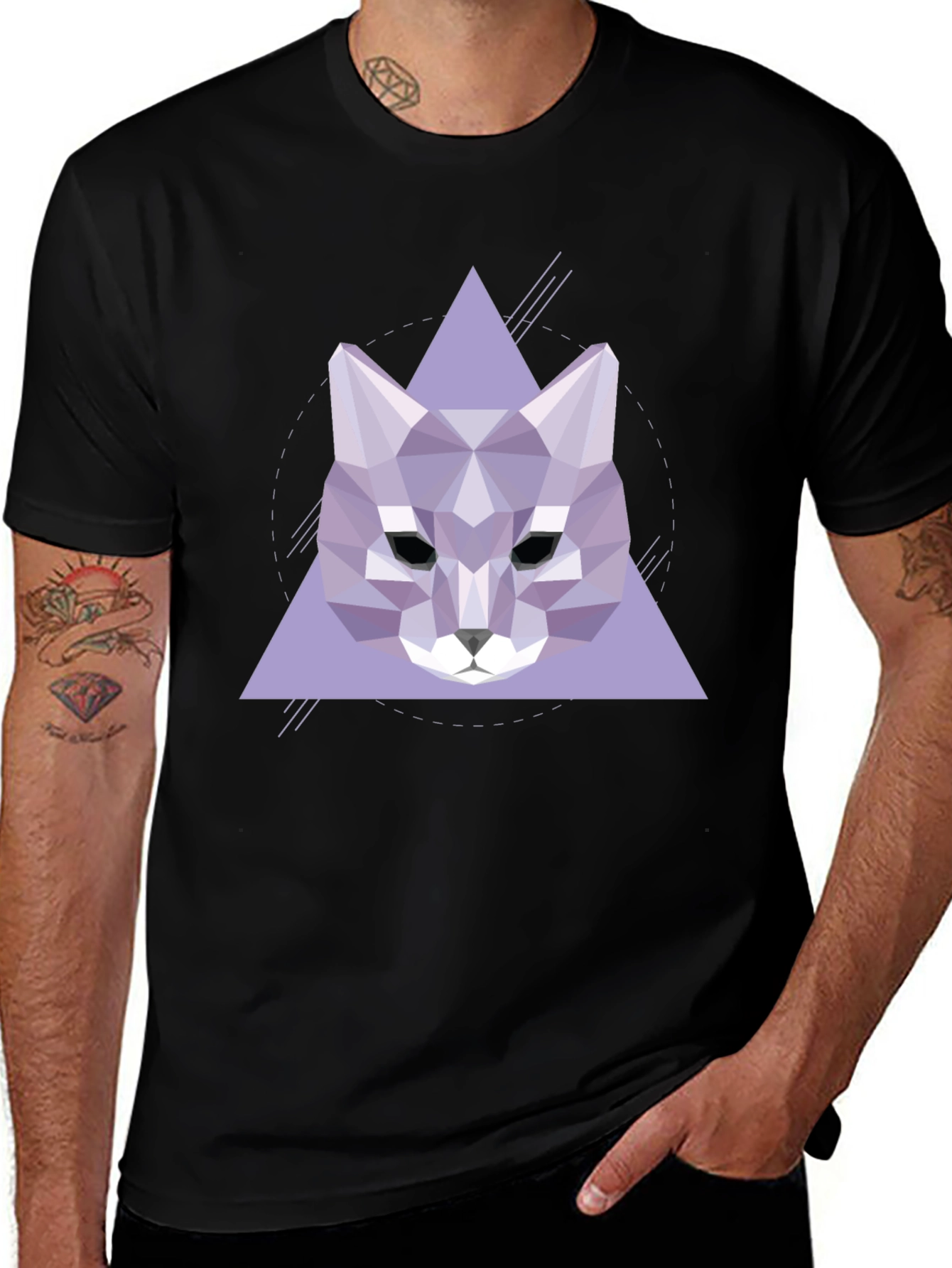 Geometric Wolf Graphic Tee - Stylish Black T-Shirt