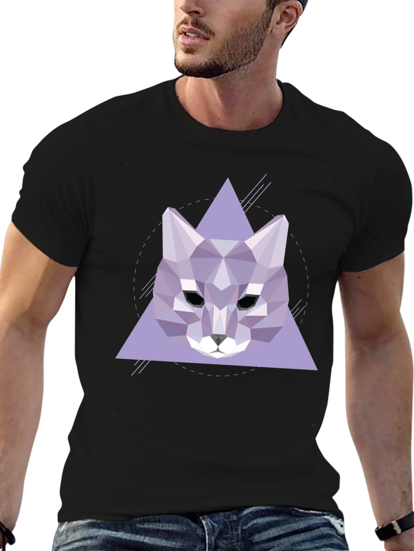 Geometric Wolf Graphic Tee - Stylish Black T-Shirt